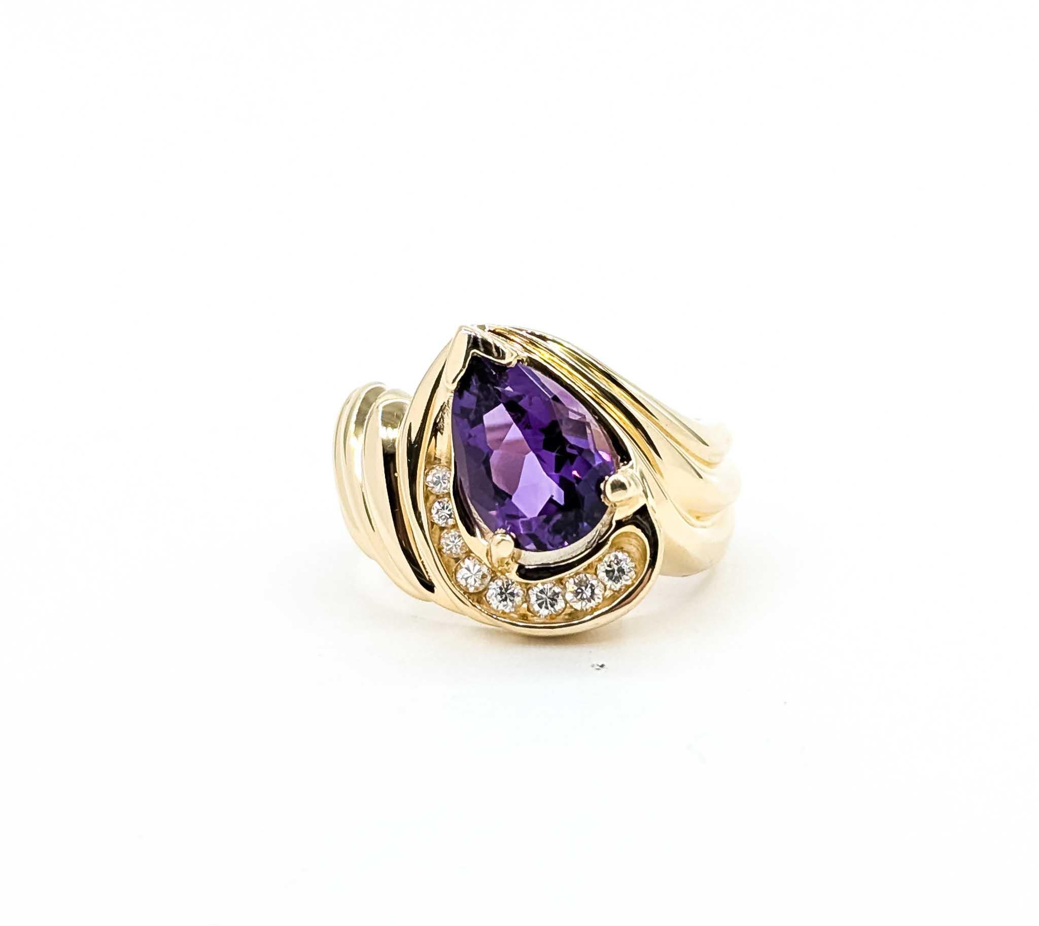 Bague unique en or jaune 14k avec améthyste et diamant en vente 2