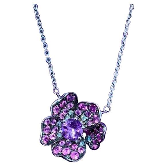 Unique Amethyst Pink Topaz Diamonds White Gold 14K Necklace for Her