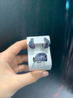 Unique Amethyst Topaz Sapphire White Diamond Designer Lever Back Gold Earrings