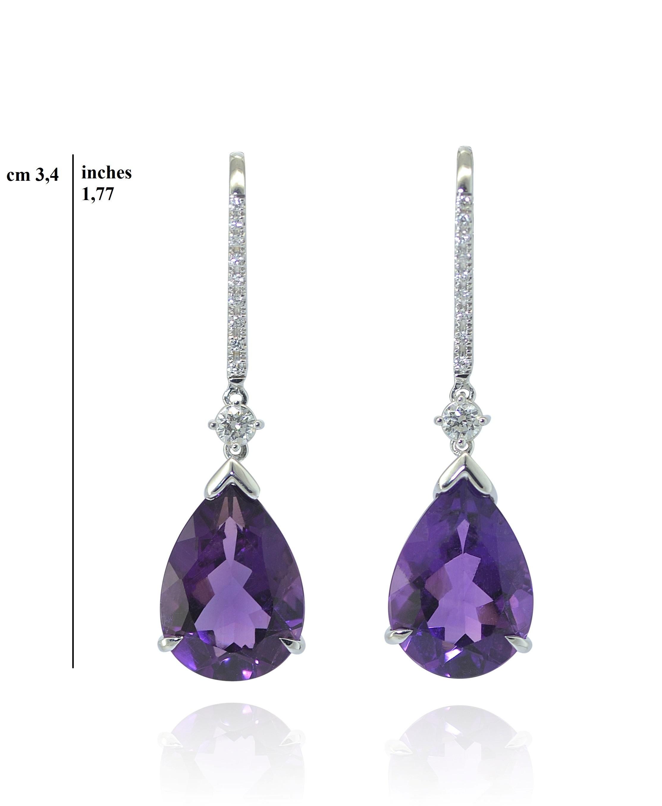 Every day chic pair of amethyst and diamonds earrings. Set on 18 Kt white gold, they are exquisite style, classic yet contemporary design. 

Handmade in Margherita Burgener workshop, Valenza, Italy. Highest craftsmanship and quality of stones. 

18
