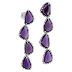 Unique Amethysts Diamonds 18 Karat White Gold Made in Italy Long Earrings