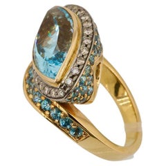 Unique Amulet Ring, Olympus Art Certified, Diamond, Blue Topaz, Natural Zircon