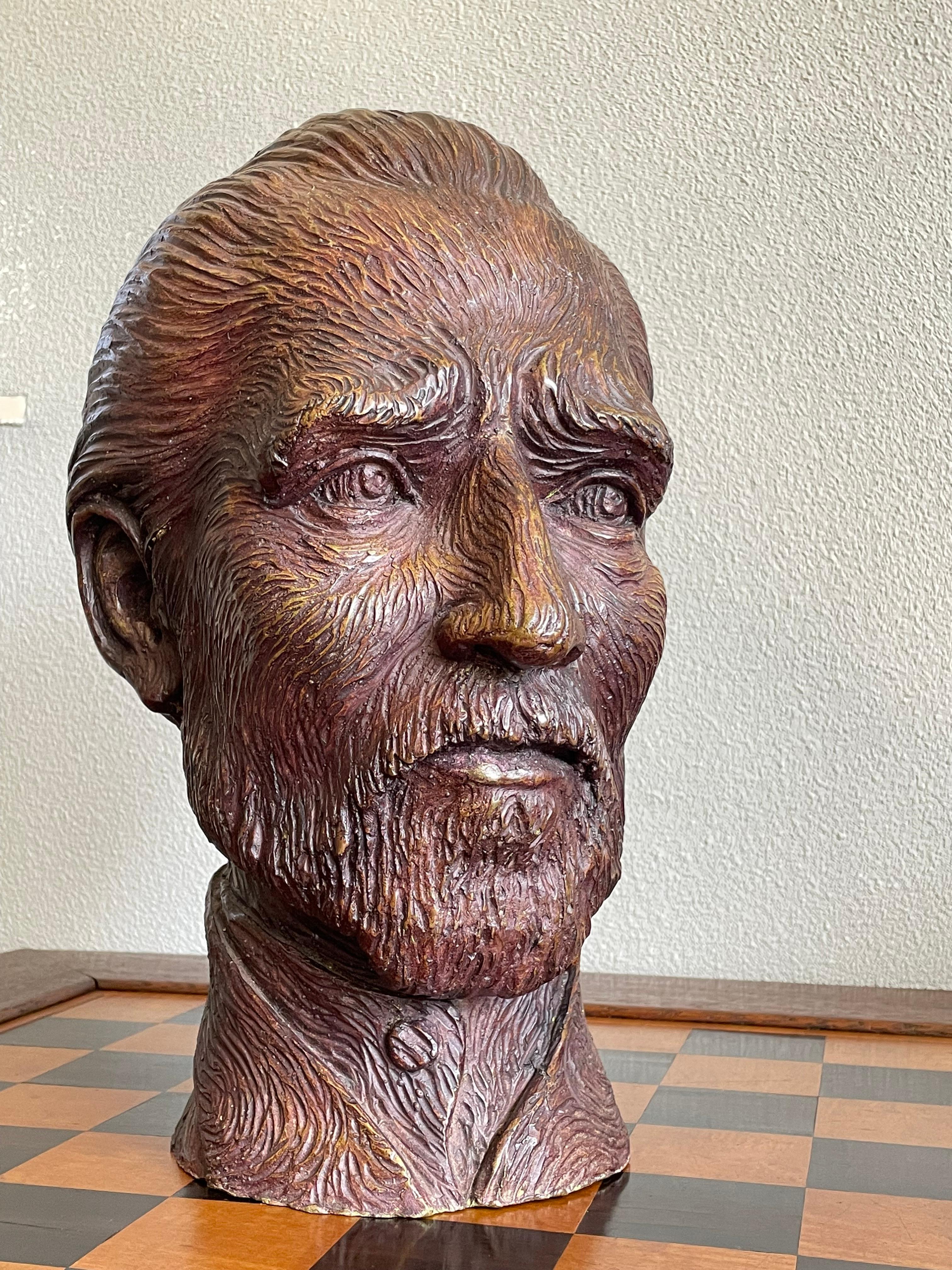 Stunning and very rare (if not unique) bronze bust of one of Holland's finest painters ever.

This life-size bronze head or bust sculpture of no other than Vincent van Gogh is special for several reasons and we are confident it will soon be