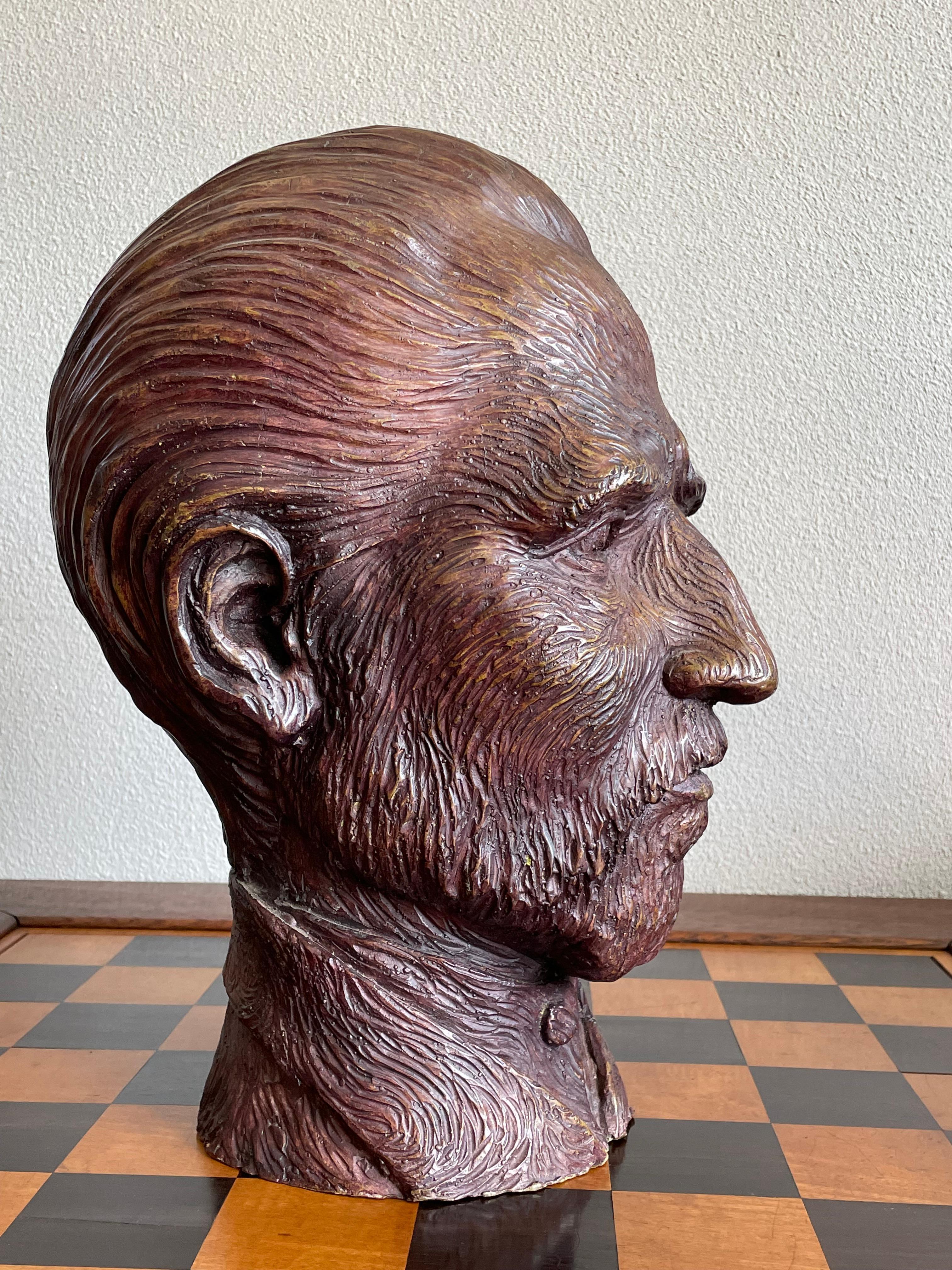 Hand-Crafted Unique and All Handcrafted Lifesize Vincent van Gogh Bronze Bust Sculpture For Sale