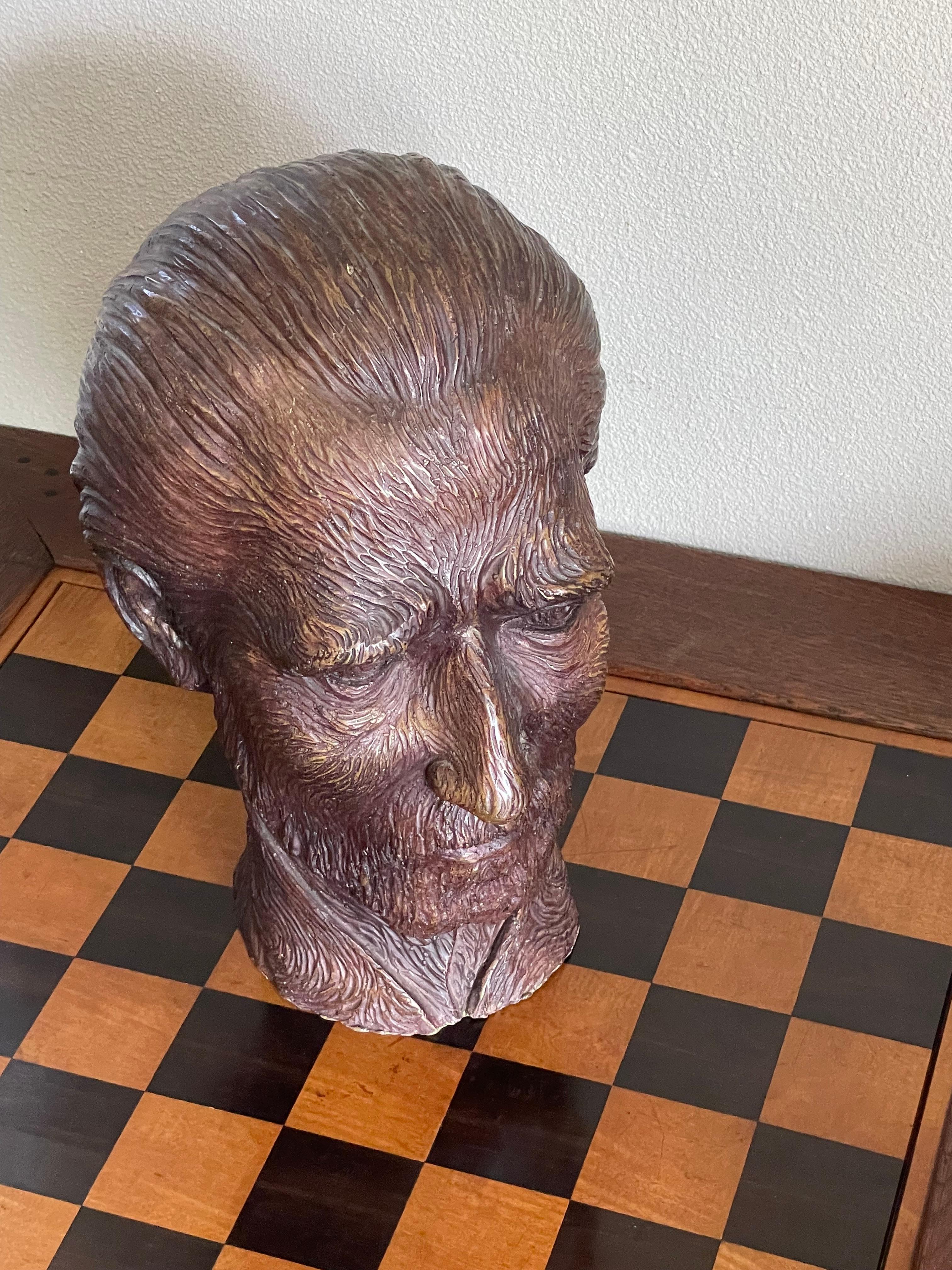 Unique and All Handcrafted Lifesize Vincent van Gogh Bronze Bust Sculpture In Excellent Condition For Sale In Lisse, NL