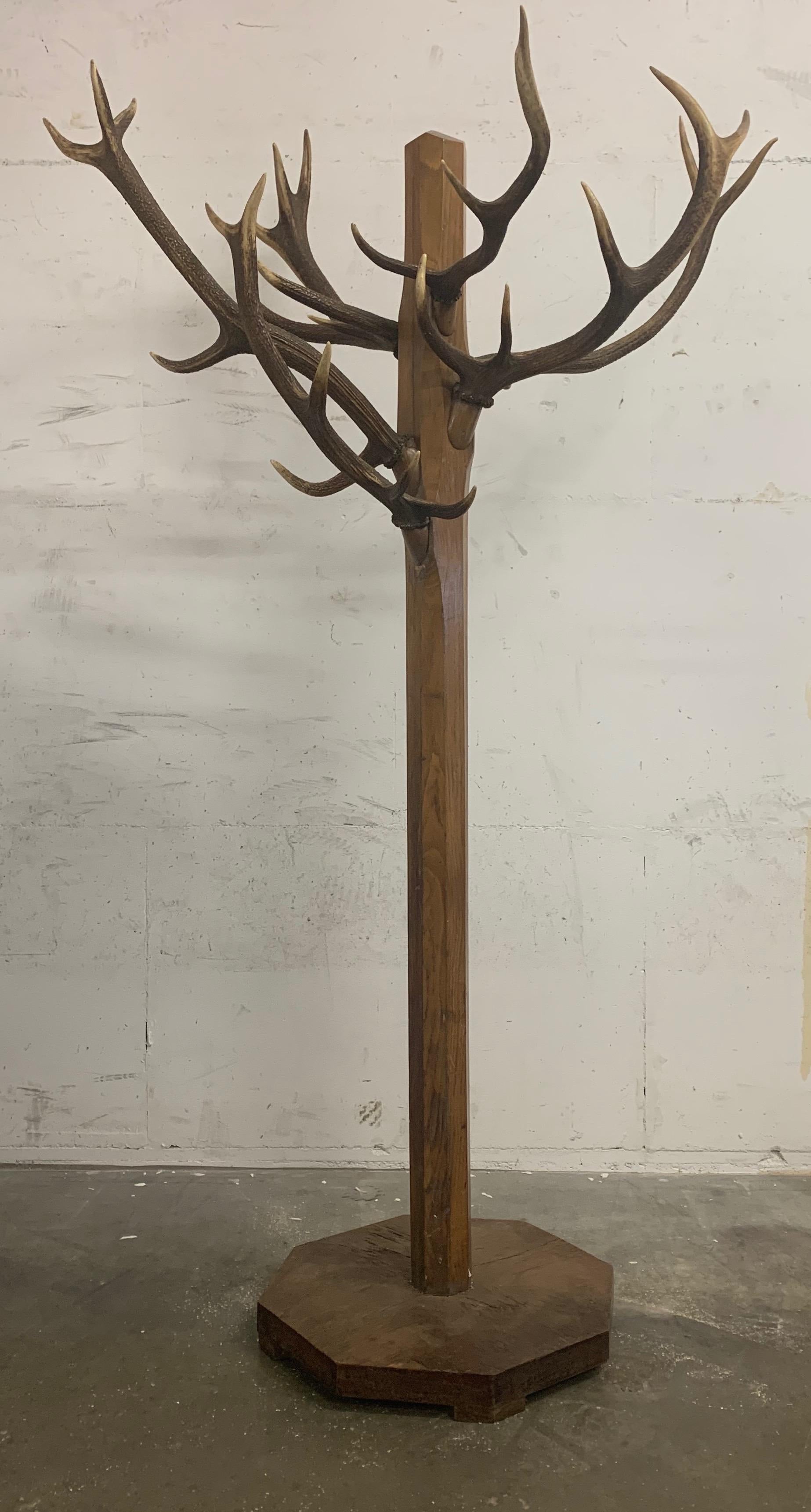 Antique and stunning, tree-shape floor coatrack.

This unique and all handcrafted coat rack of substantial size and weight is another one of our recent great finds. If you happen to own a hunting cabin or lodge or perhaps a restaurant in the