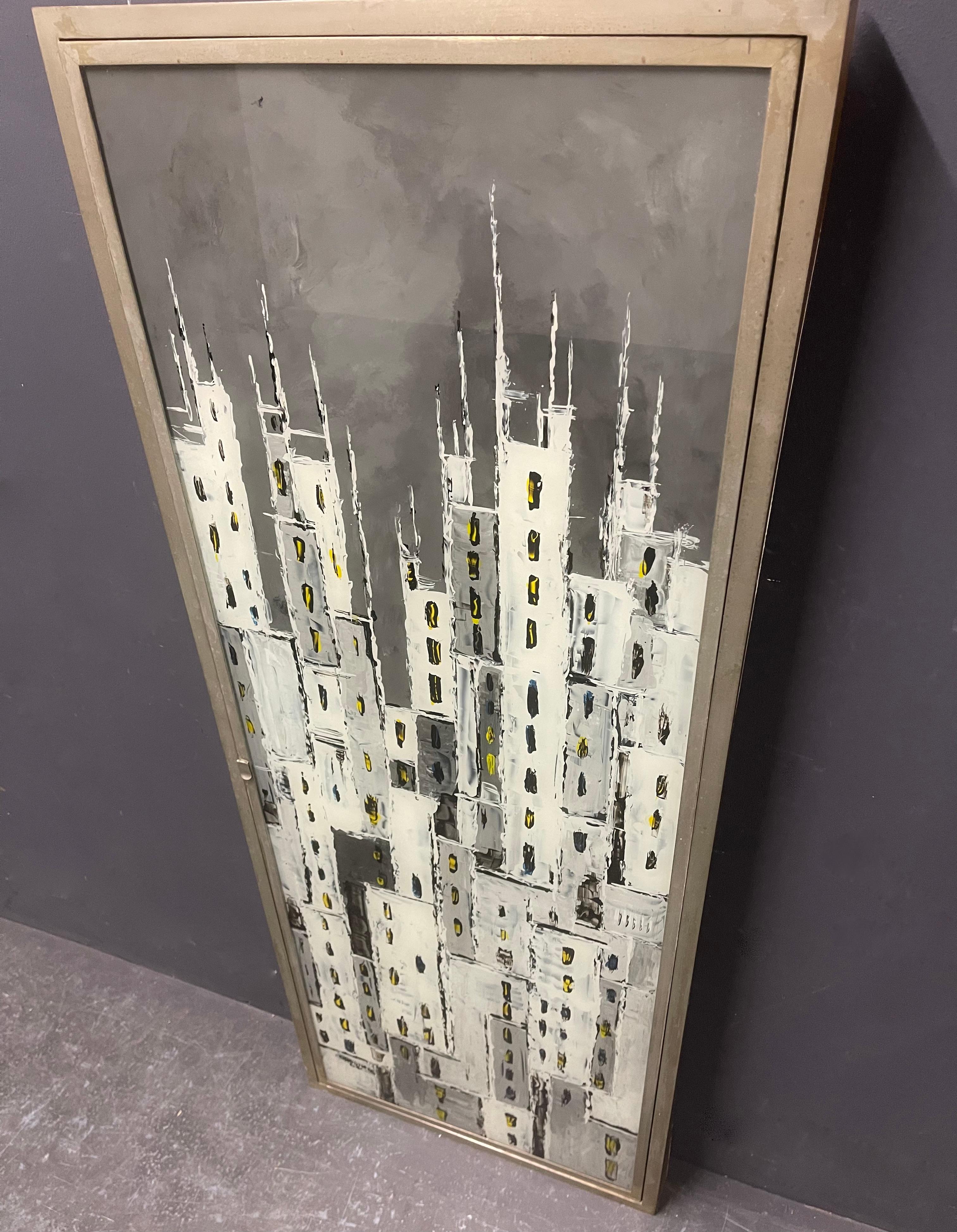 Mid-Century Modern Unique and big triptych Mirror / reverse glass painting For Sale