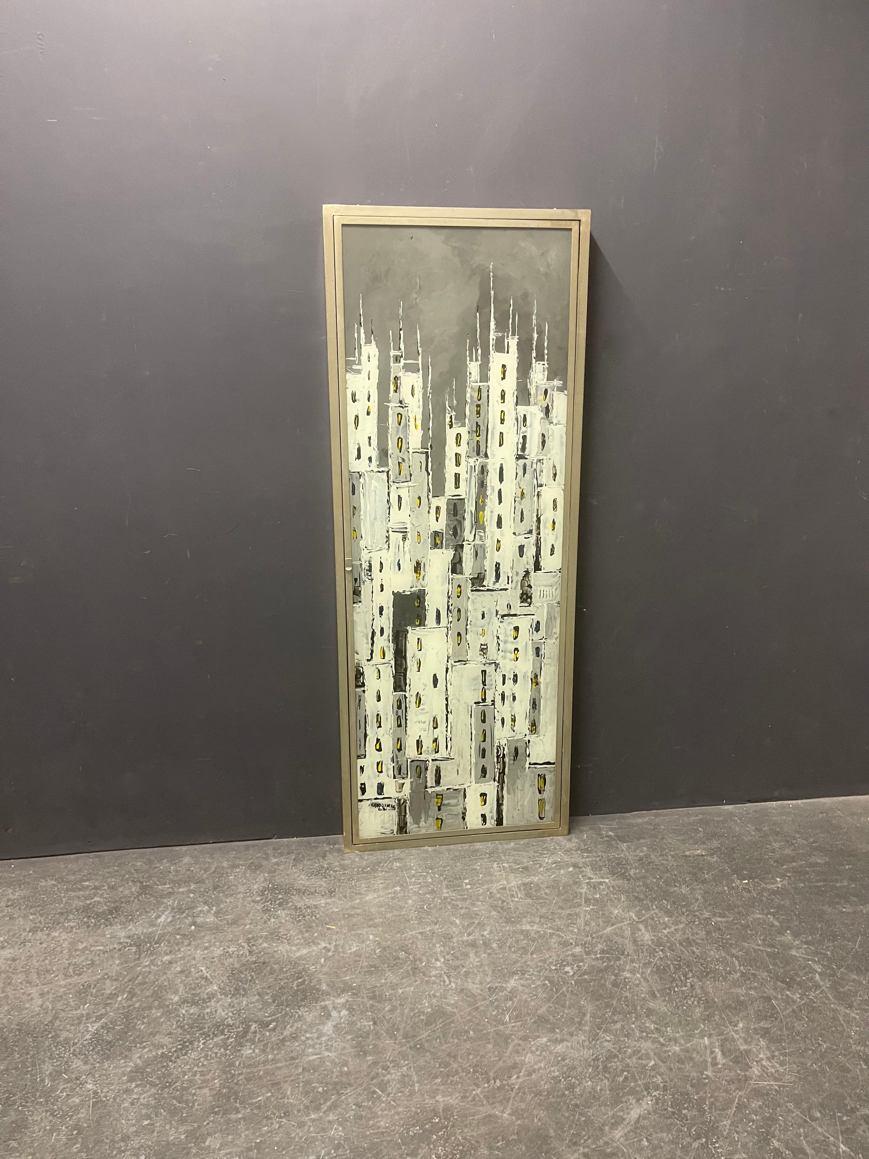 Plated Unique and big triptych Mirror / reverse glass painting For Sale