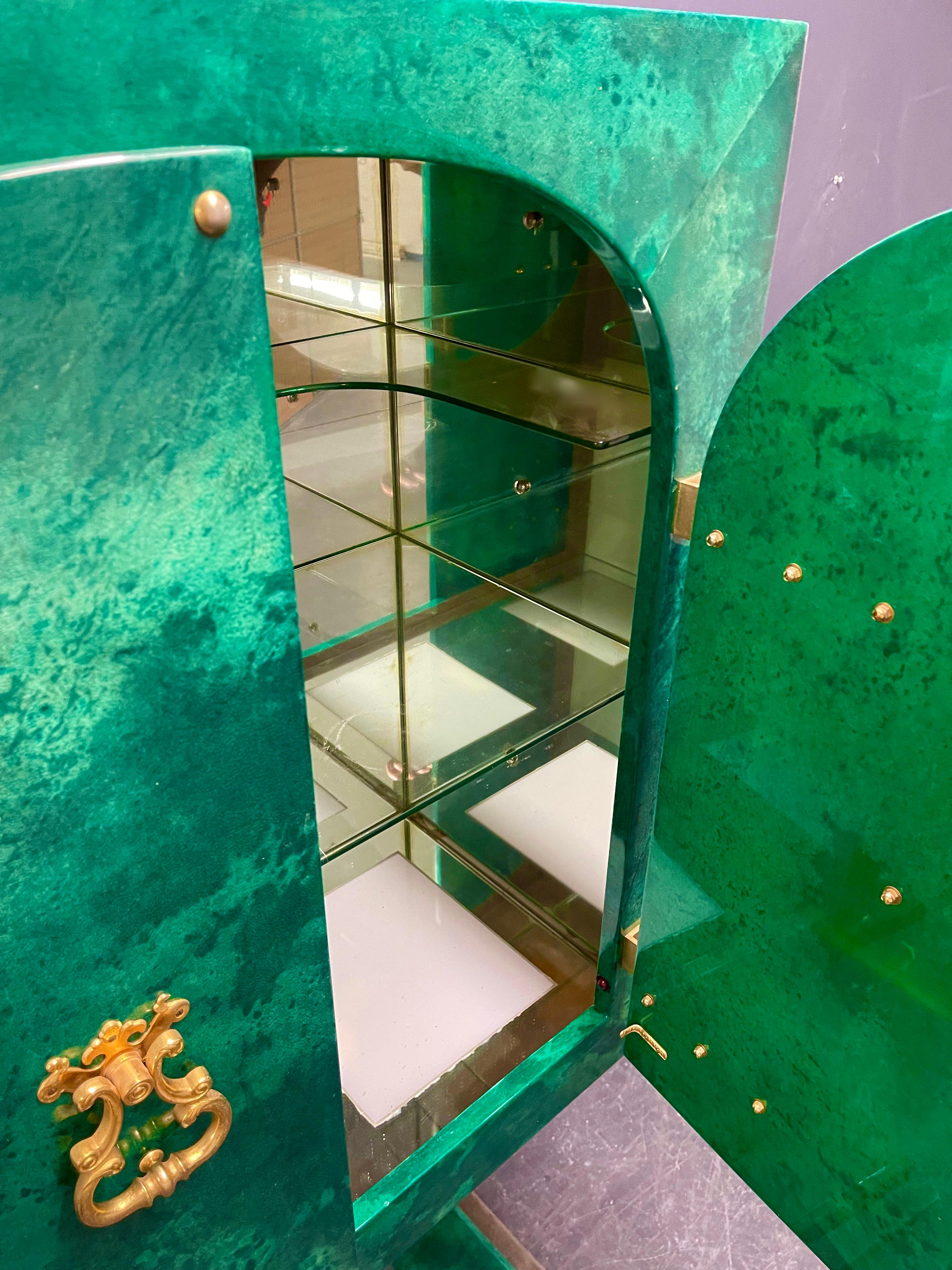 Unique and Breathtaking Aldo Tura Malachite Green Bar Cabinet 4