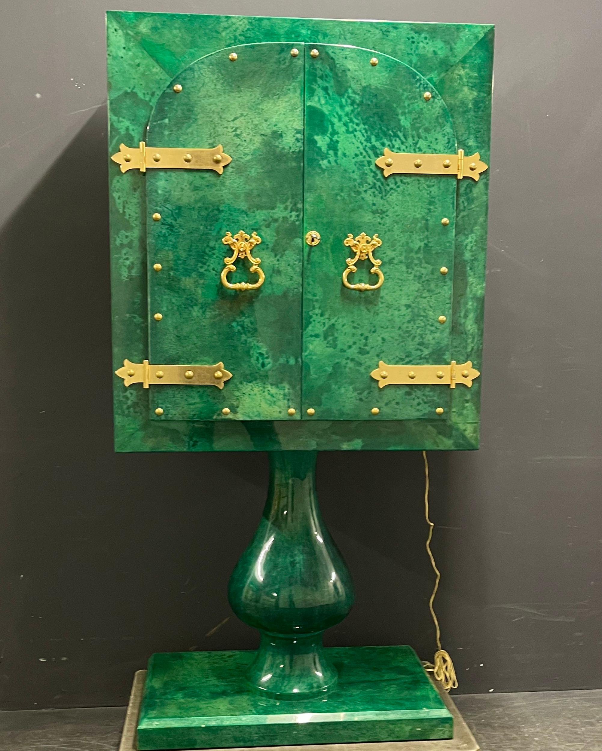 Italian Unique and Breathtaking Aldo Tura Malachite Green Bar Cabinet