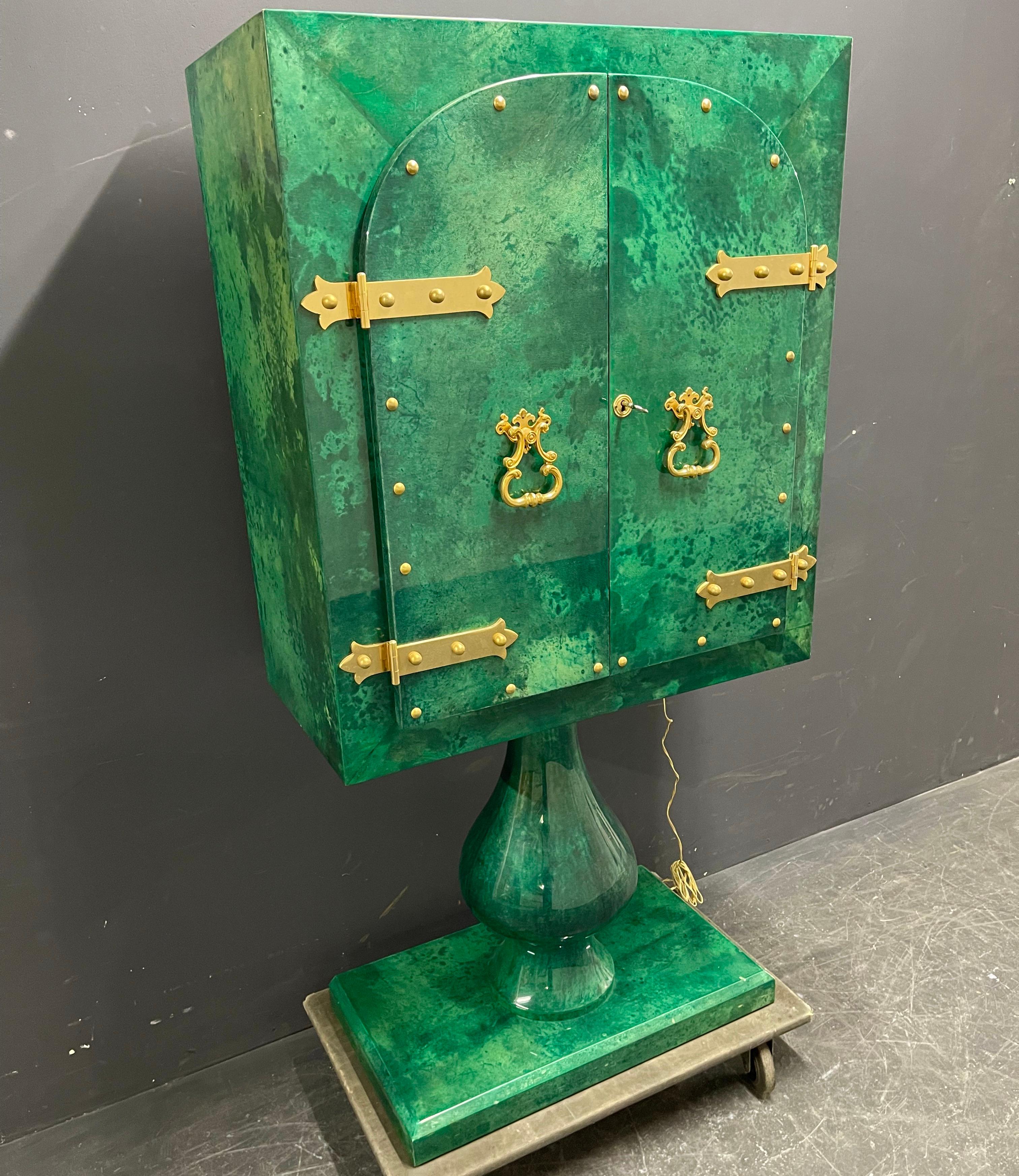 Mid-20th Century Unique and Breathtaking Aldo Tura Malachite Green Bar Cabinet