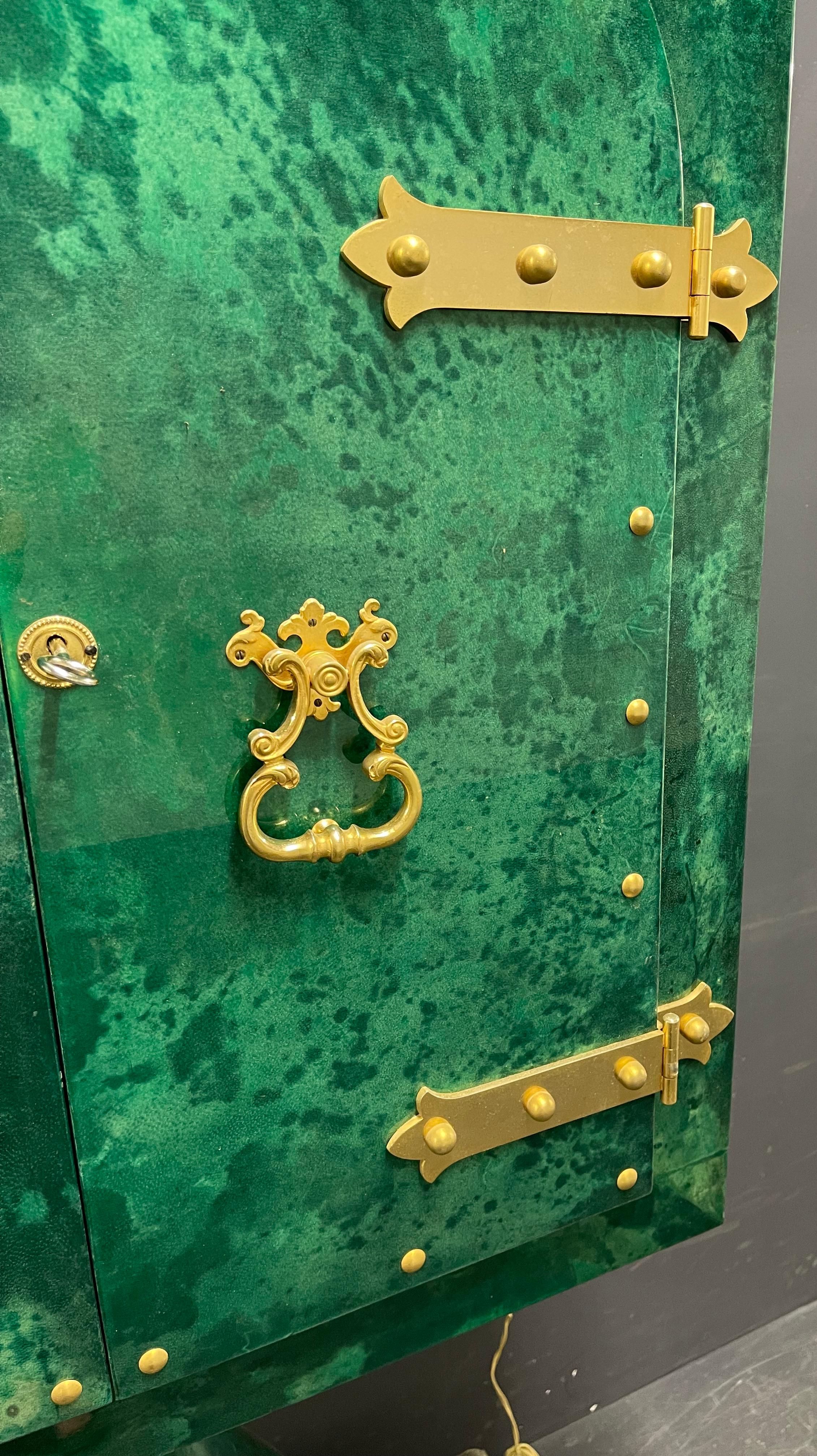 Unique and Breathtaking Aldo Tura Malachite Green Bar Cabinet 1