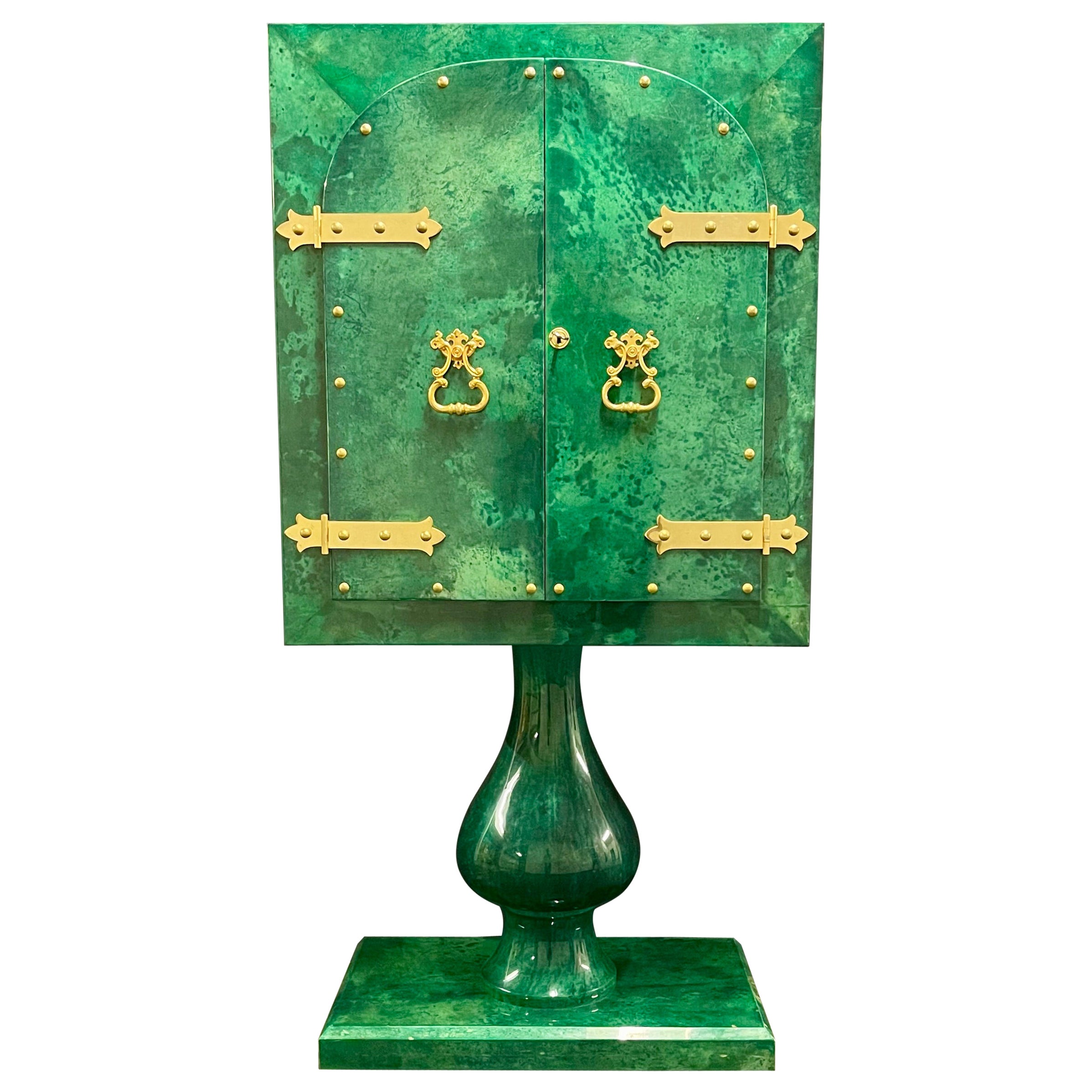 Unique and Breathtaking Aldo Tura Malachite Green Bar Cabinet