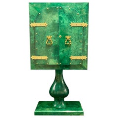 Unique and Breathtaking Aldo Tura Malachite Green Bar Cabinet