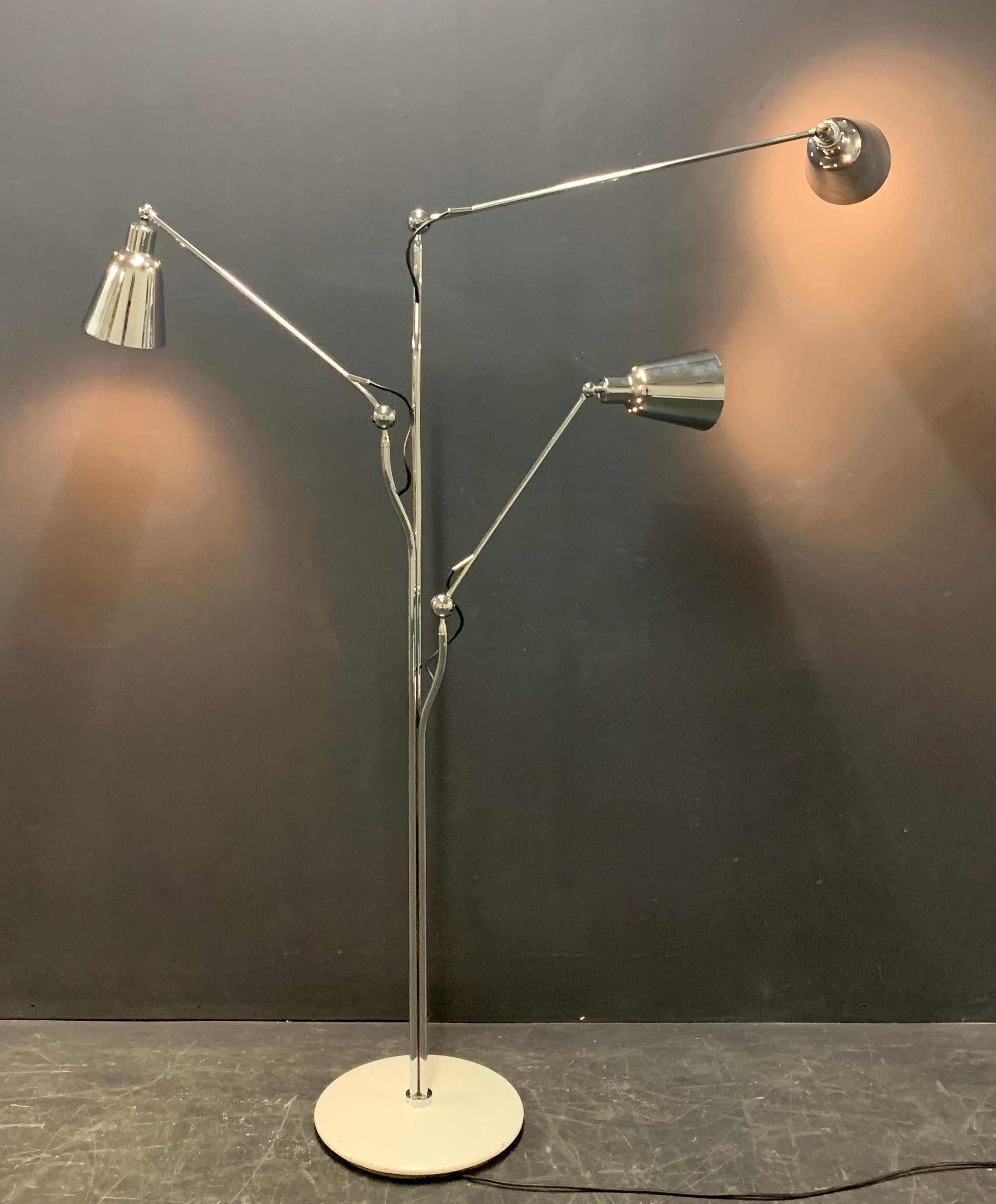 The only known chrome version of this outstanding rare and amazing floor lamp by Angelo Lelli. Made on custom order and unique. Only a handful of these lamps have shown up over the last 20-30 years, but only this one is made of chromed brass. An