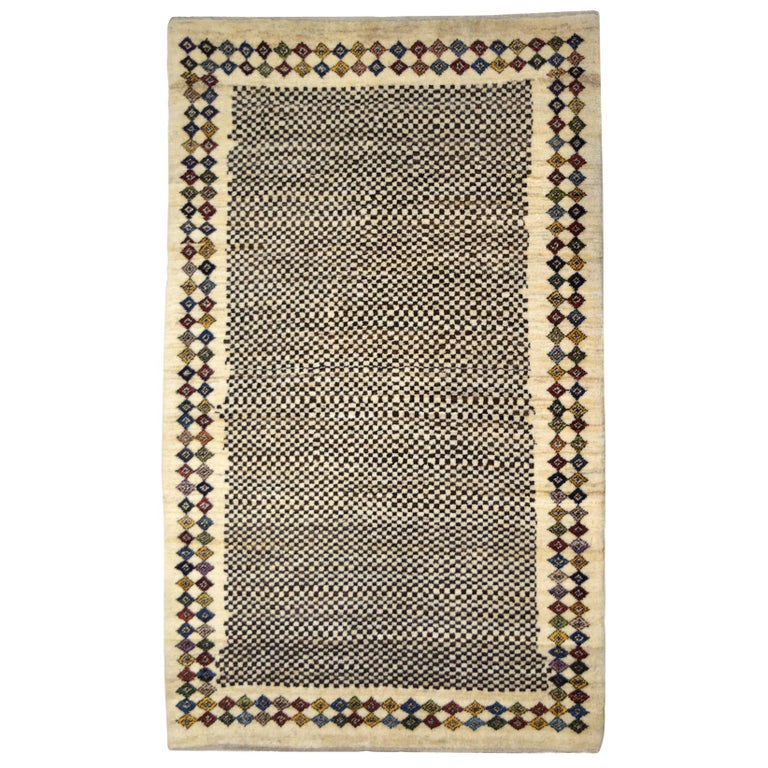Persian Gabbeh Tribal Rug, Neutral Geometric, 3x4 For Sale