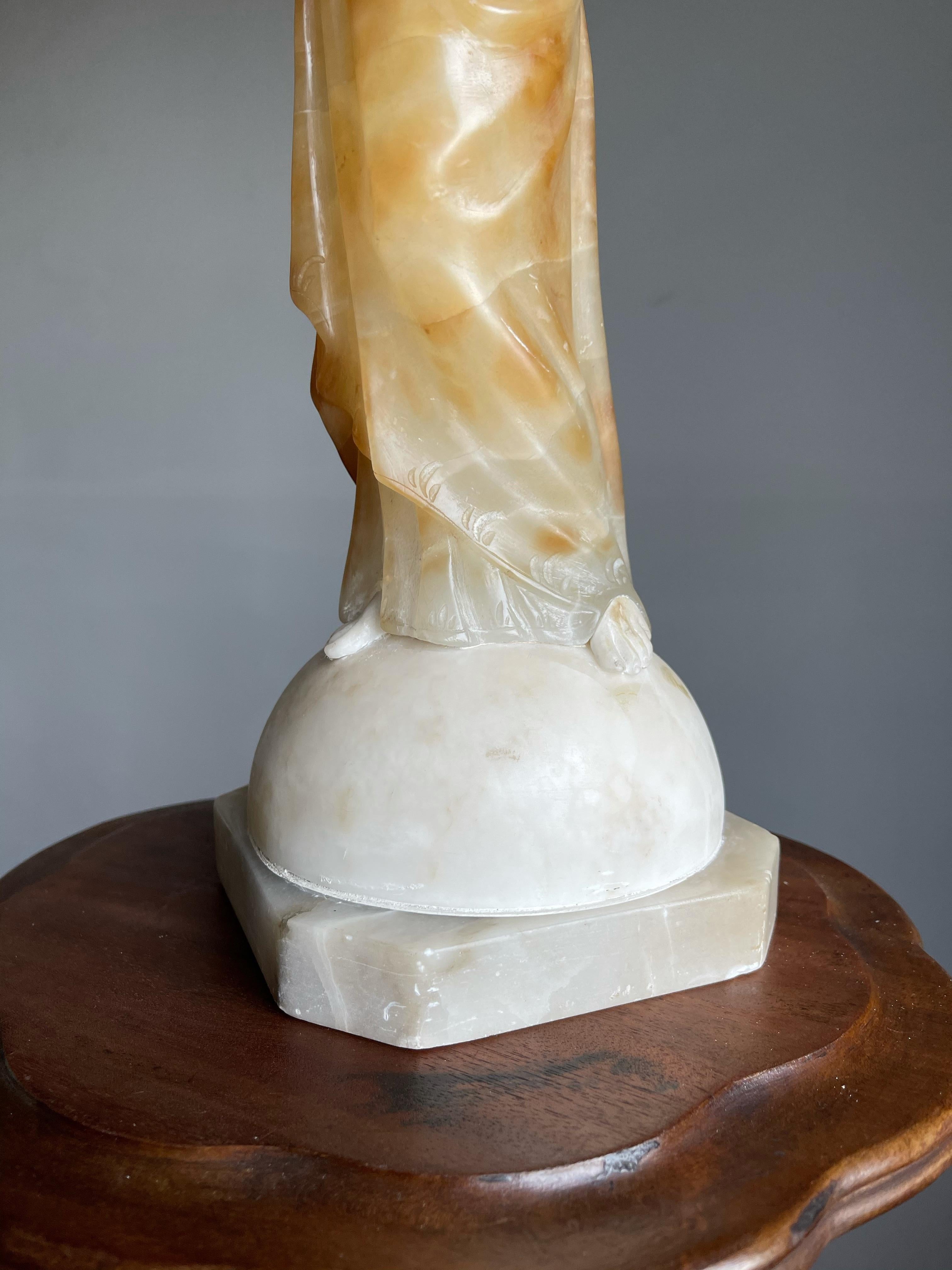 Unique and Hand Carved Early 1900s Alabaster Sacred Heart of Christ Sculpture 5