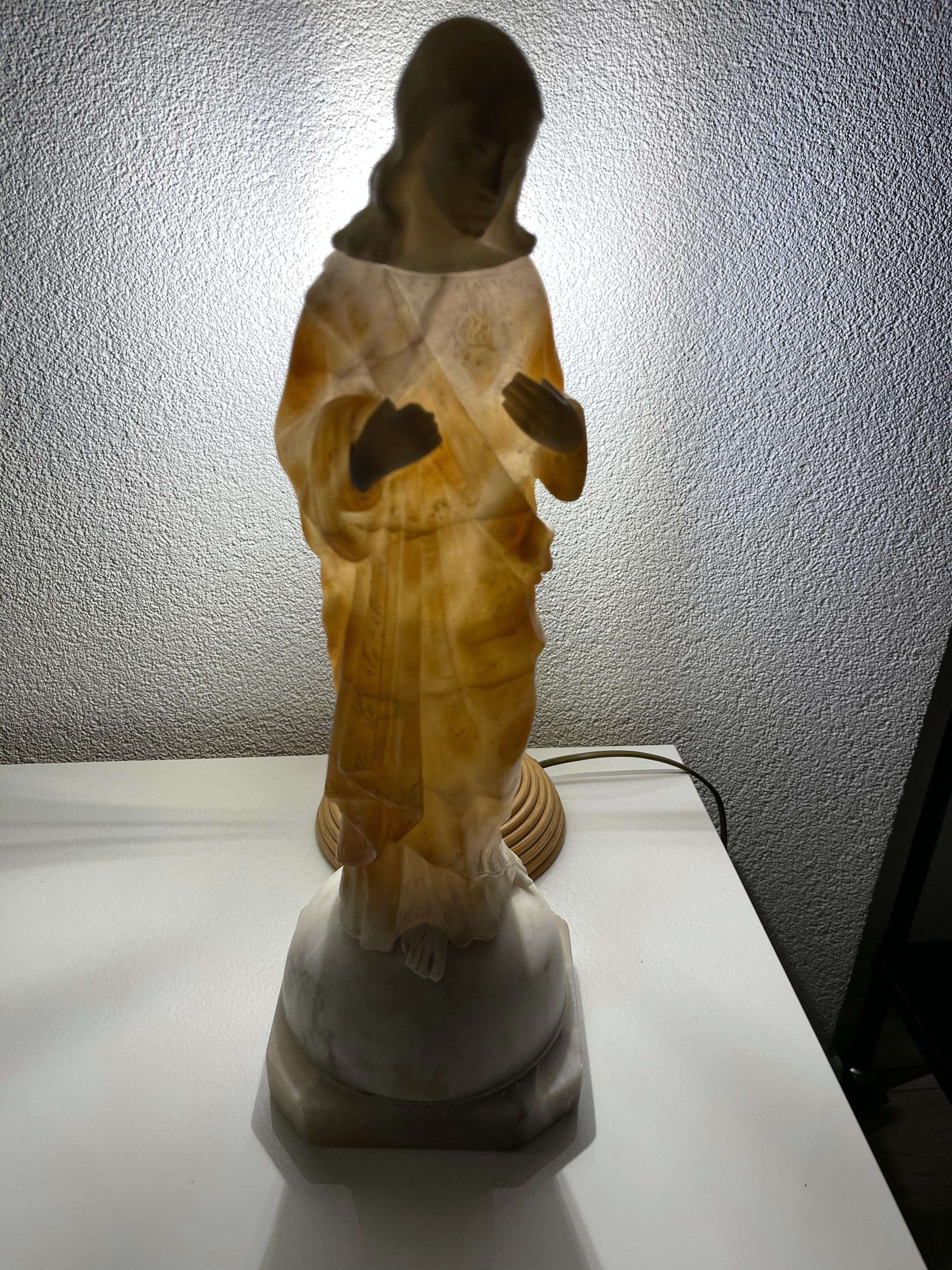 Unique and Hand Carved Early 1900s Alabaster Sacred Heart of Christ Sculpture 8