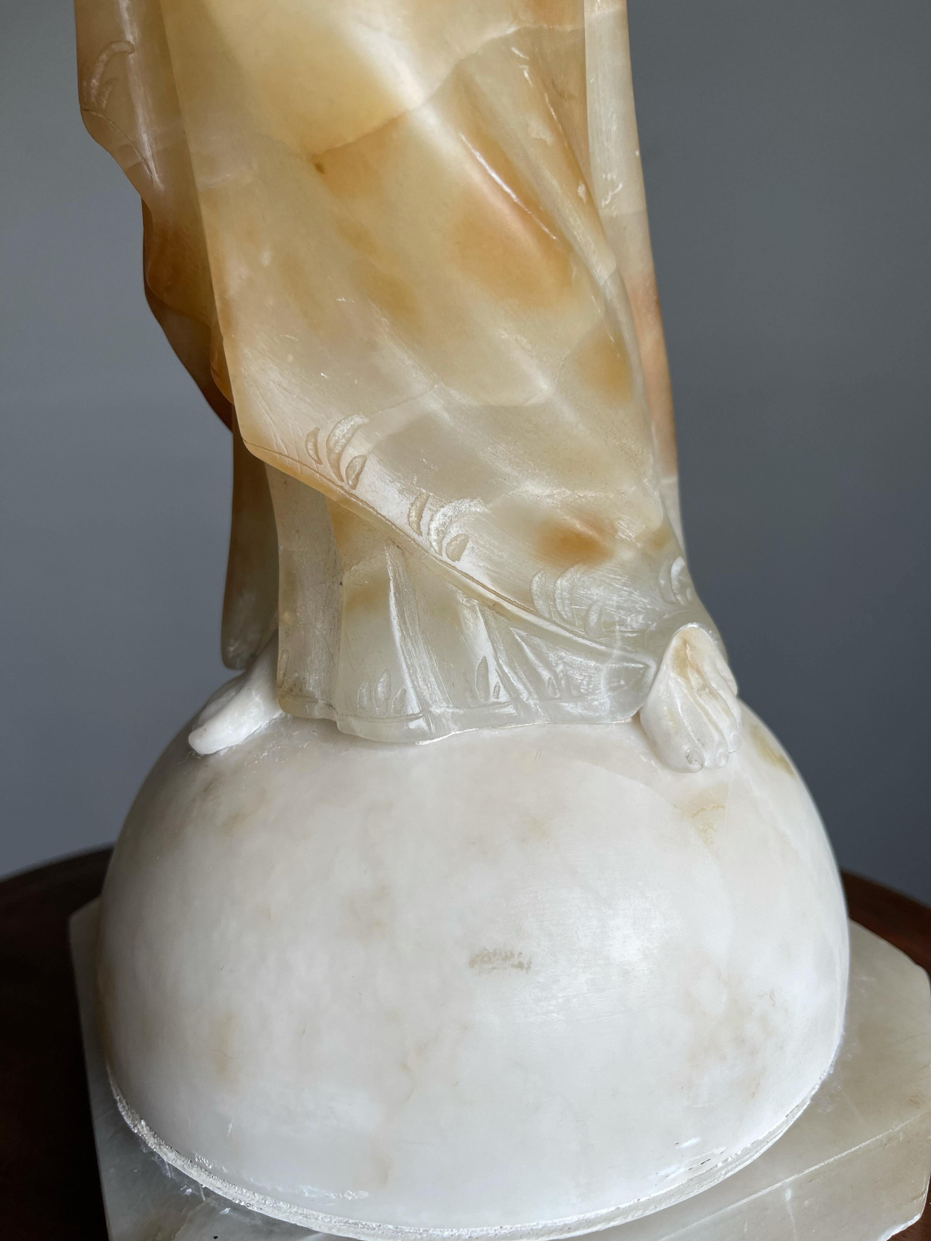Unique and Hand Carved Early 1900s Alabaster Sacred Heart of Christ Sculpture 1