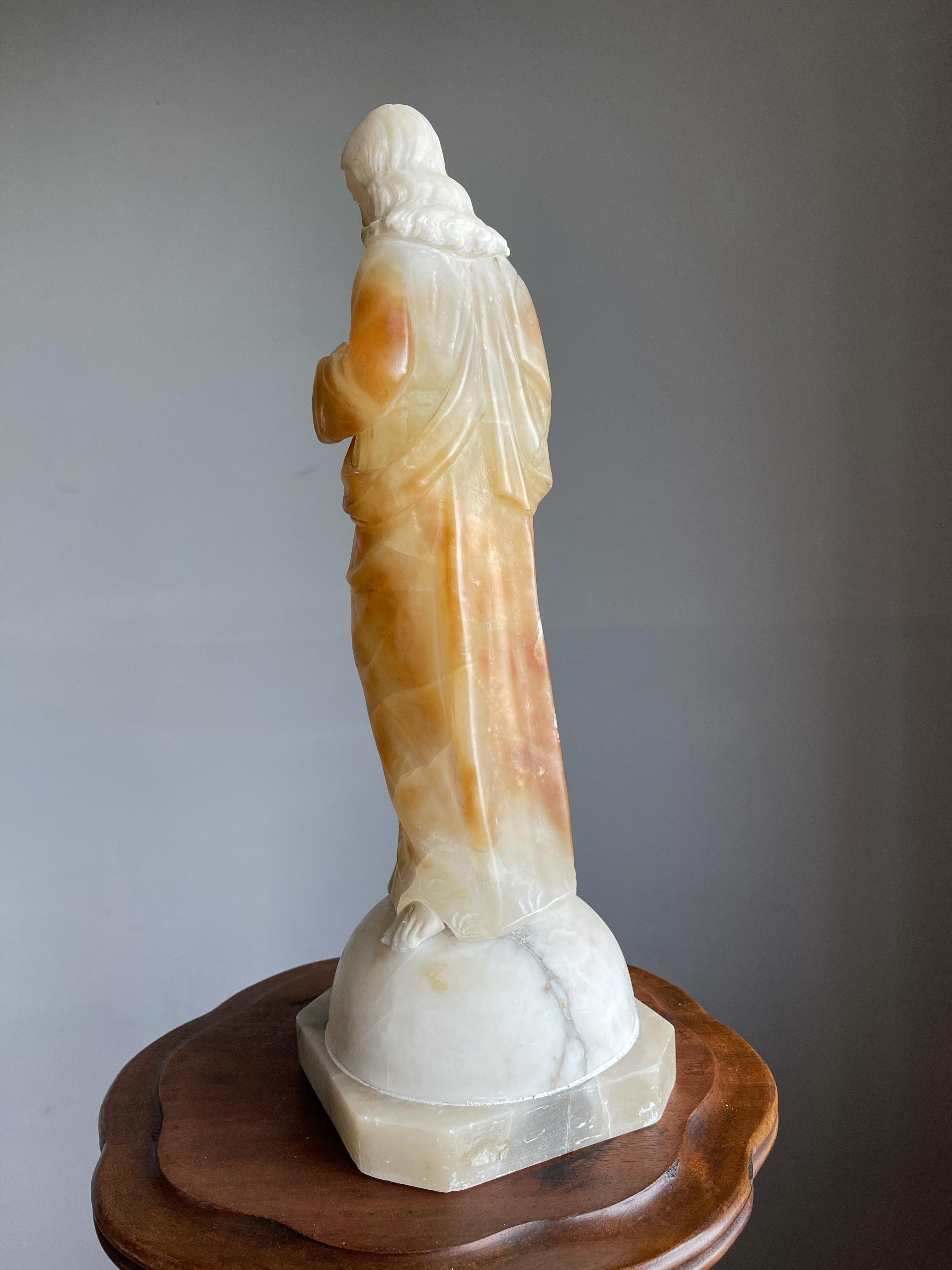 Unique and Hand Carved Early 1900s Alabaster Sacred Heart of Christ Sculpture 2