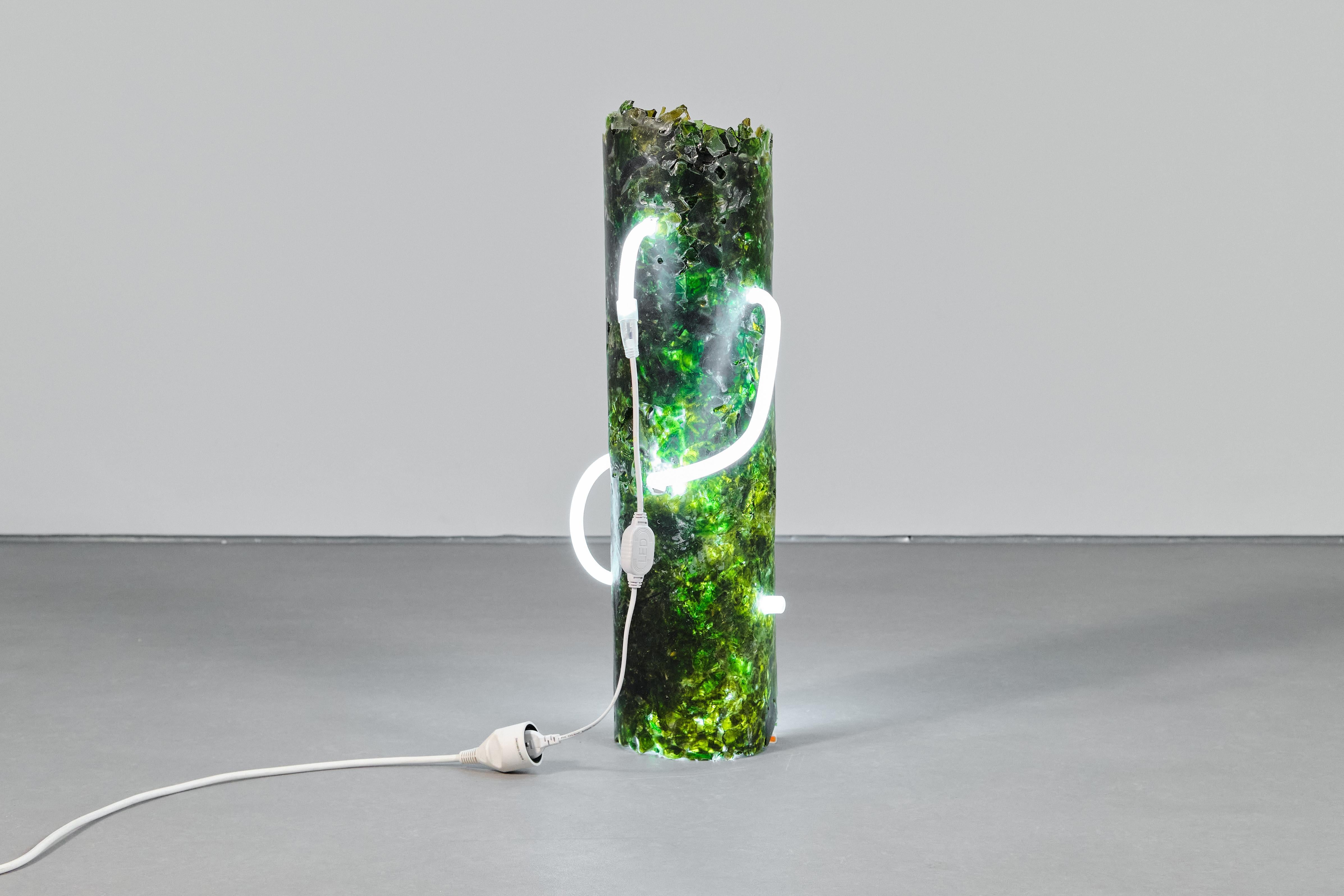 Floor Lamp Collectible Unique Artistic Handmade with Crushed Wine Bottle Glass For Sale 1
