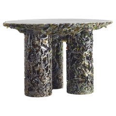 Side Table Green Unique Collectible and Handmade with Crushed Wine Bottle Glass.