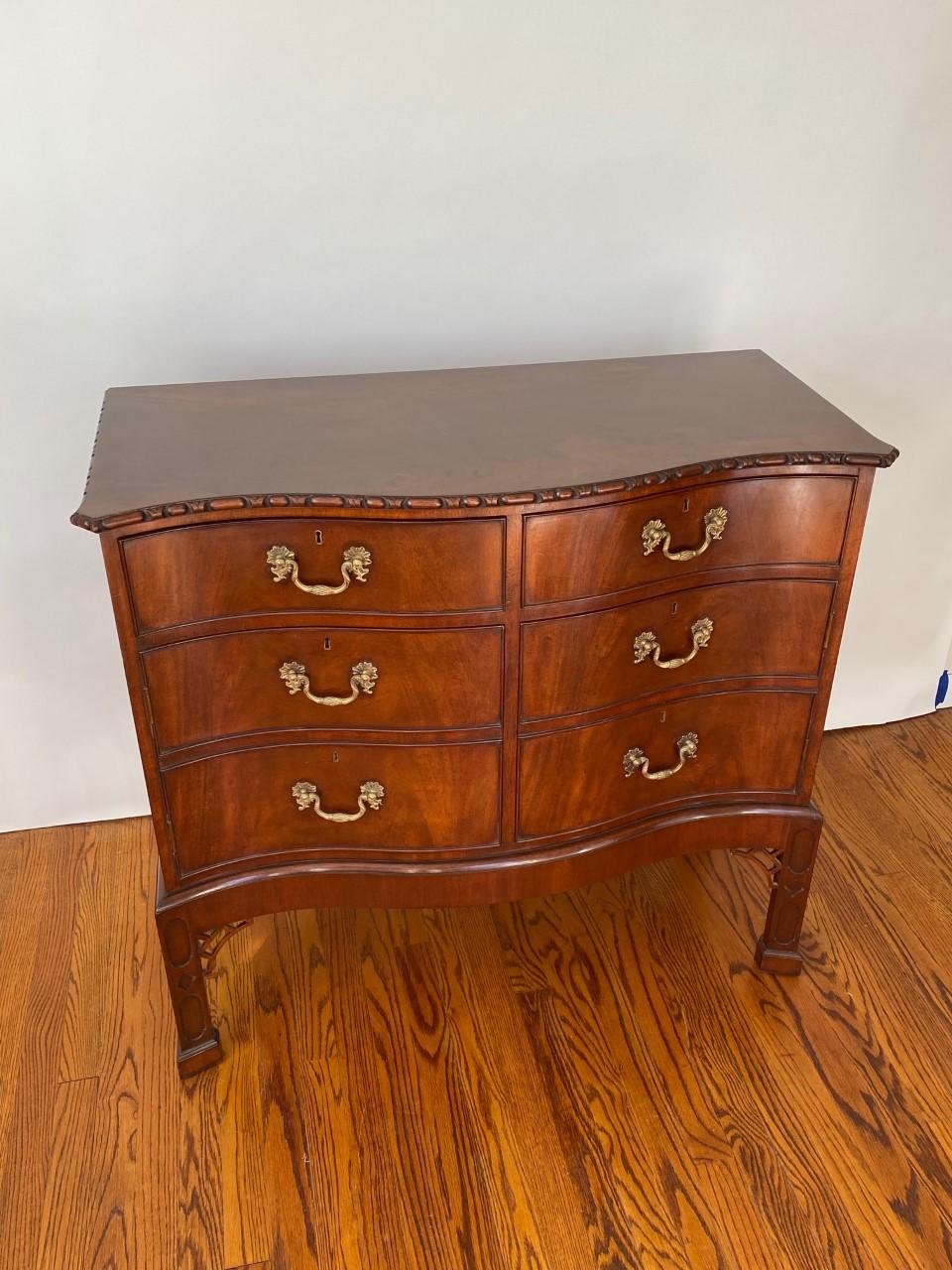 English-Made Mahogany Chippendale Style Hand Carved Commode on Stand; In Stock For Sale 8
