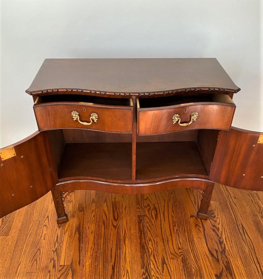 English-Made Mahogany Chippendale Style Hand Carved Commode on Stand; In Stock For Sale 1