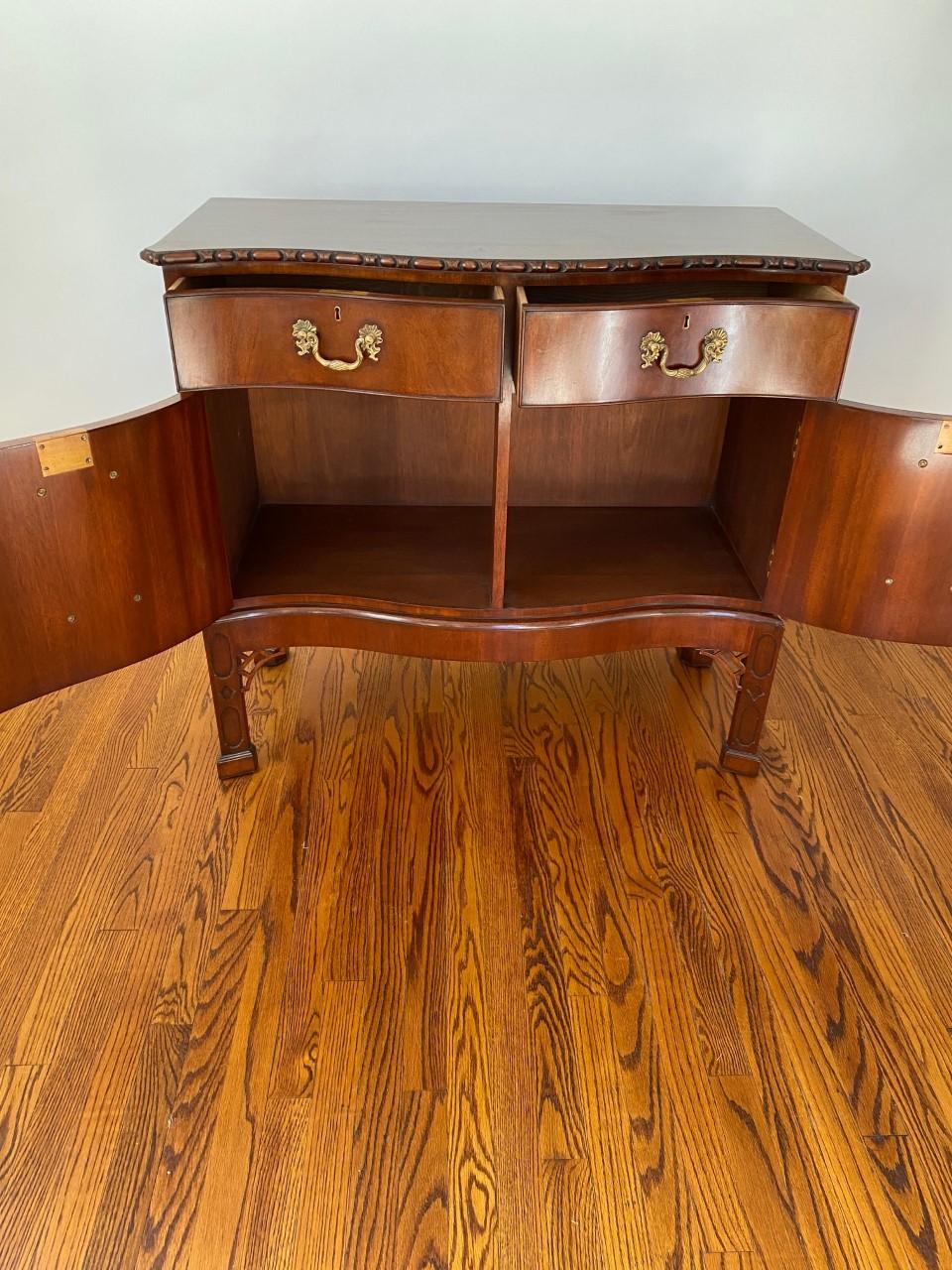 English-Made Mahogany Chippendale Style Hand Carved Commode on Stand; In Stock For Sale 2