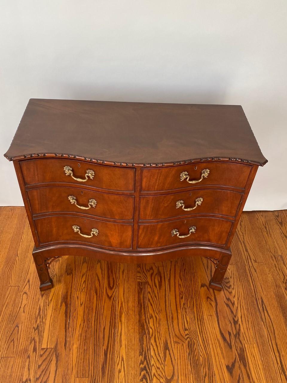 English-Made Mahogany Chippendale Style Hand Carved Commode on Stand; In Stock For Sale 3