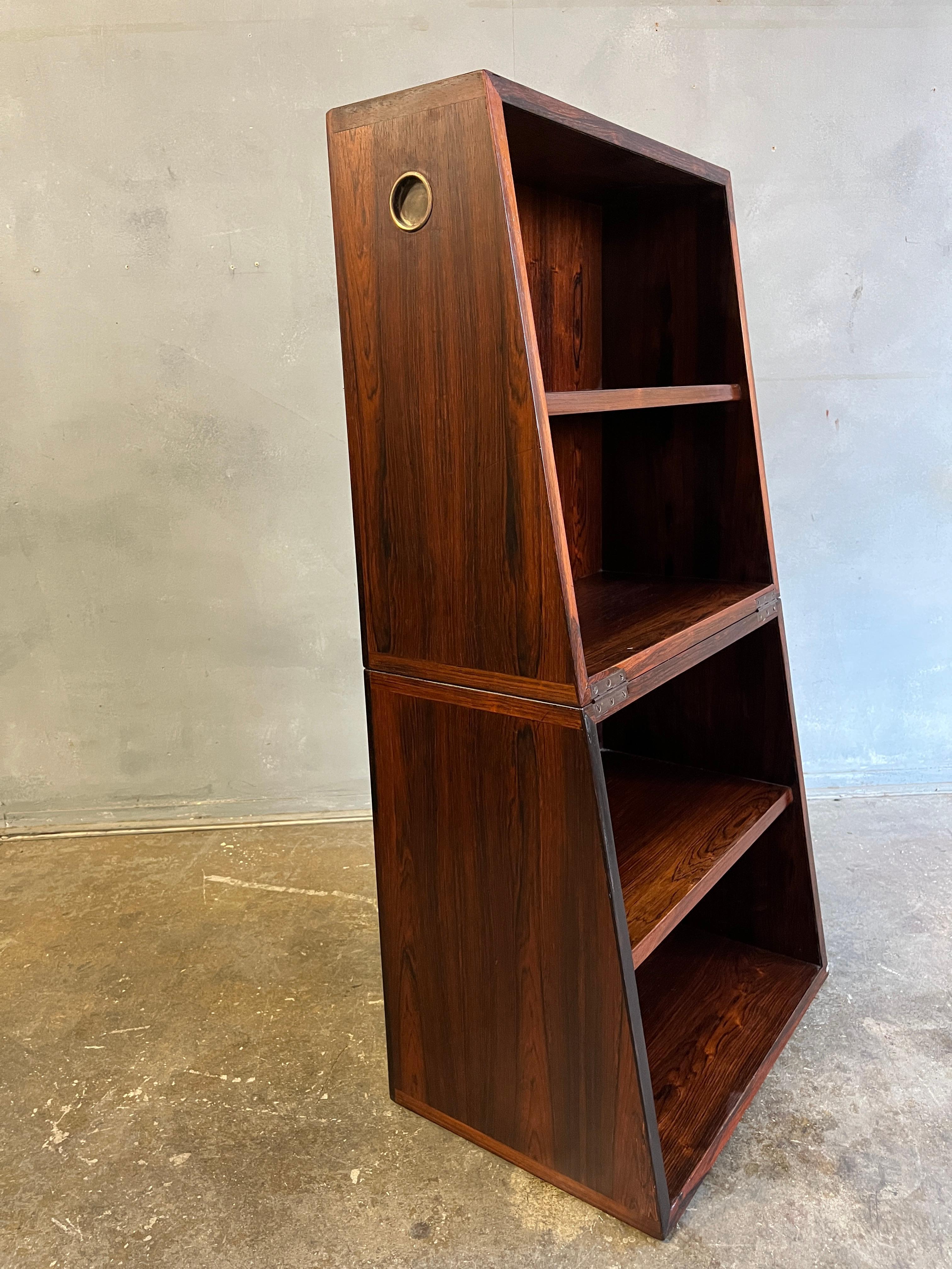 Brass Unique Folding Bookcase in Rosewood For Sale