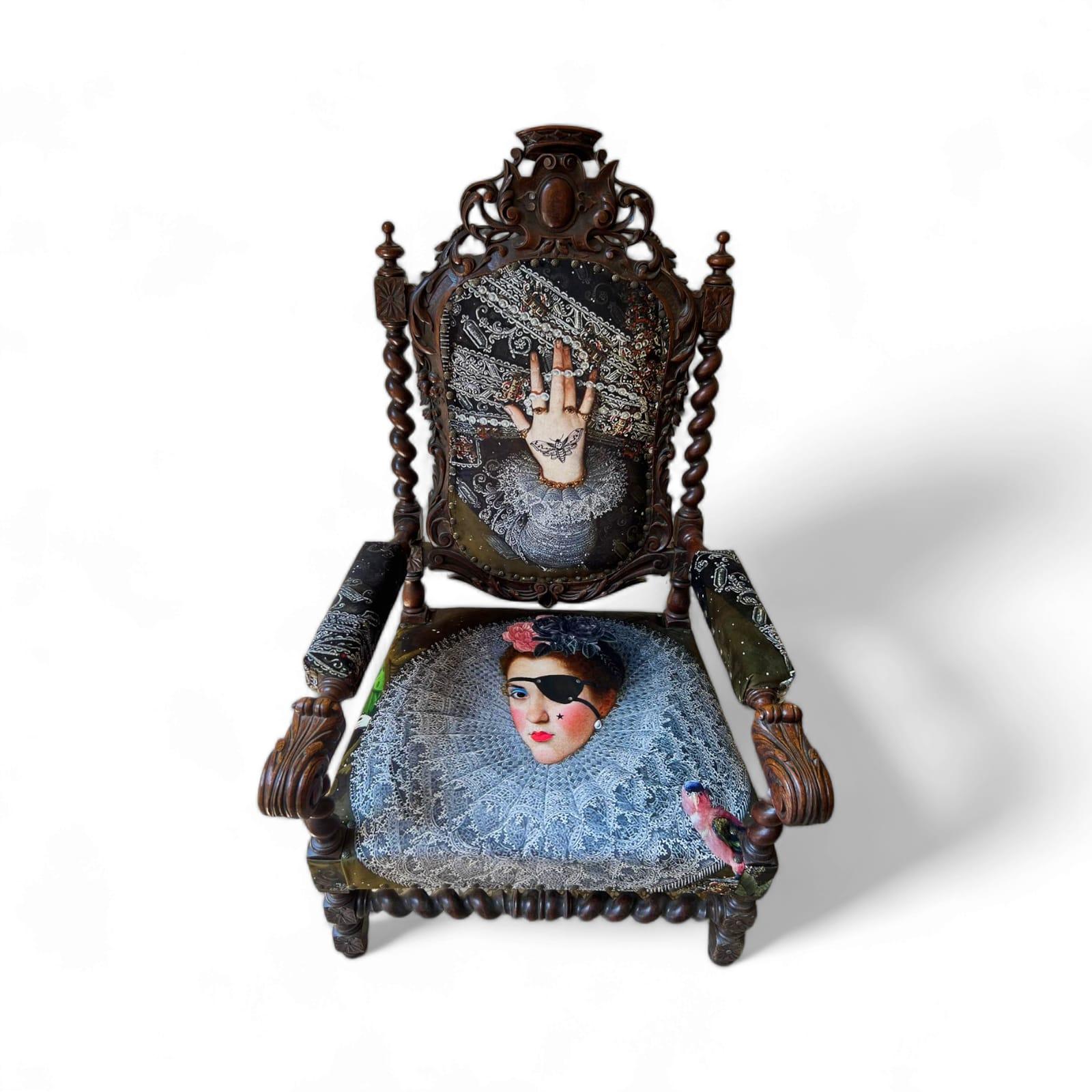 El sillón real estilo Luis XIII de roble tallado representa la cumbre de la elegancia y el lujo del viejo mundo, maravillosamente adaptado a las necesidades contemporáneas. Cada detalle de su robusta madera de roble, minuciosamente tallada a mano,