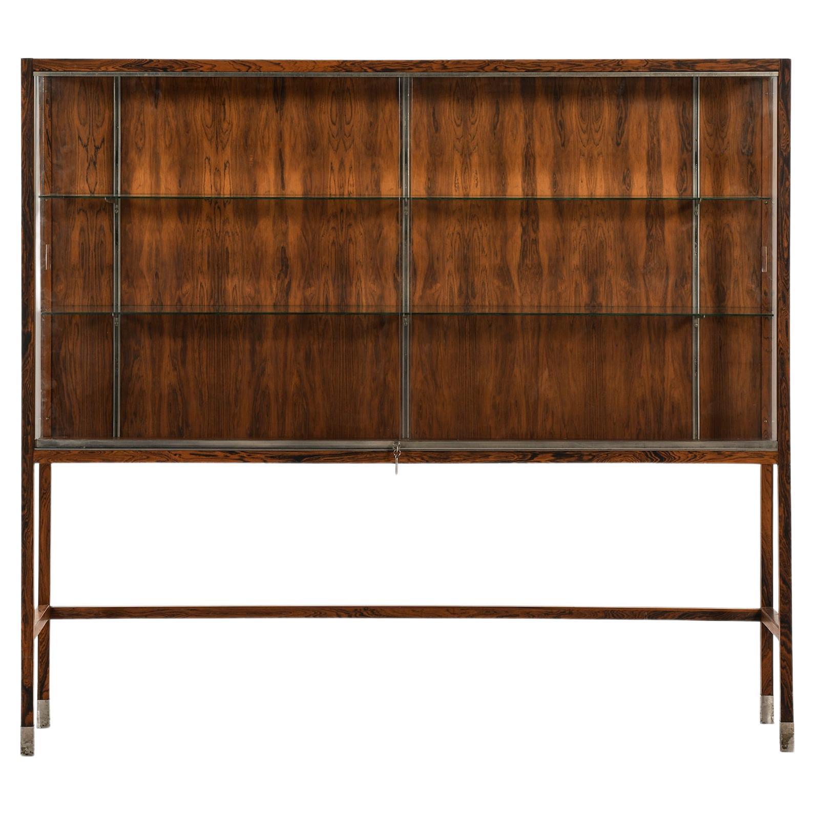 Unique and Large Display Cabinet in Rosewood, Steel and Glass, 1960's For Sale