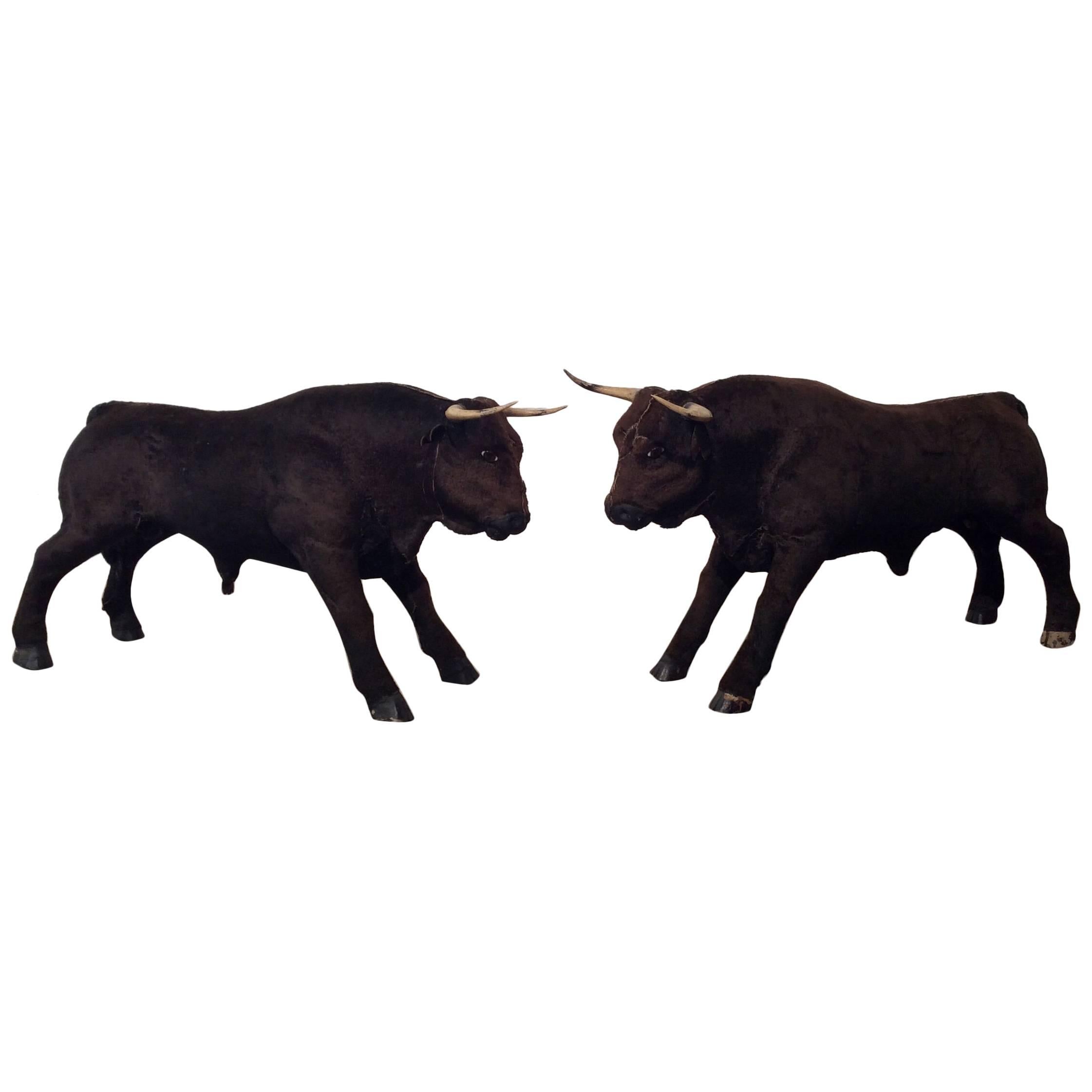 Unique and Large Vintage Handmade Folk Art Bull Sculptures For Sale