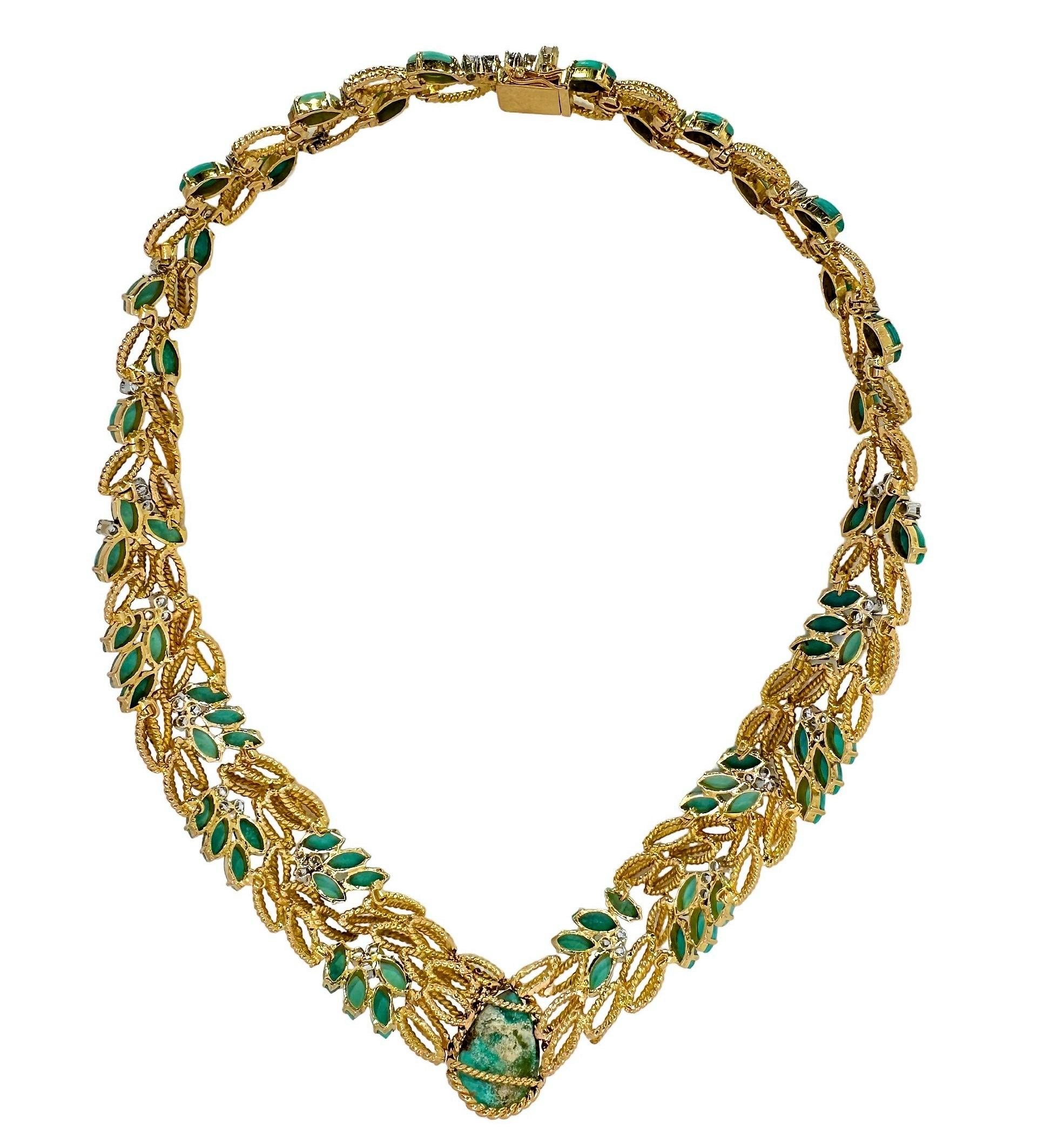 Einzigartige und schöne Cocktail-Halskette aus der Mitte des 20. Jahrhunderts in Türkis und Diamanten (Moderne) im Angebot