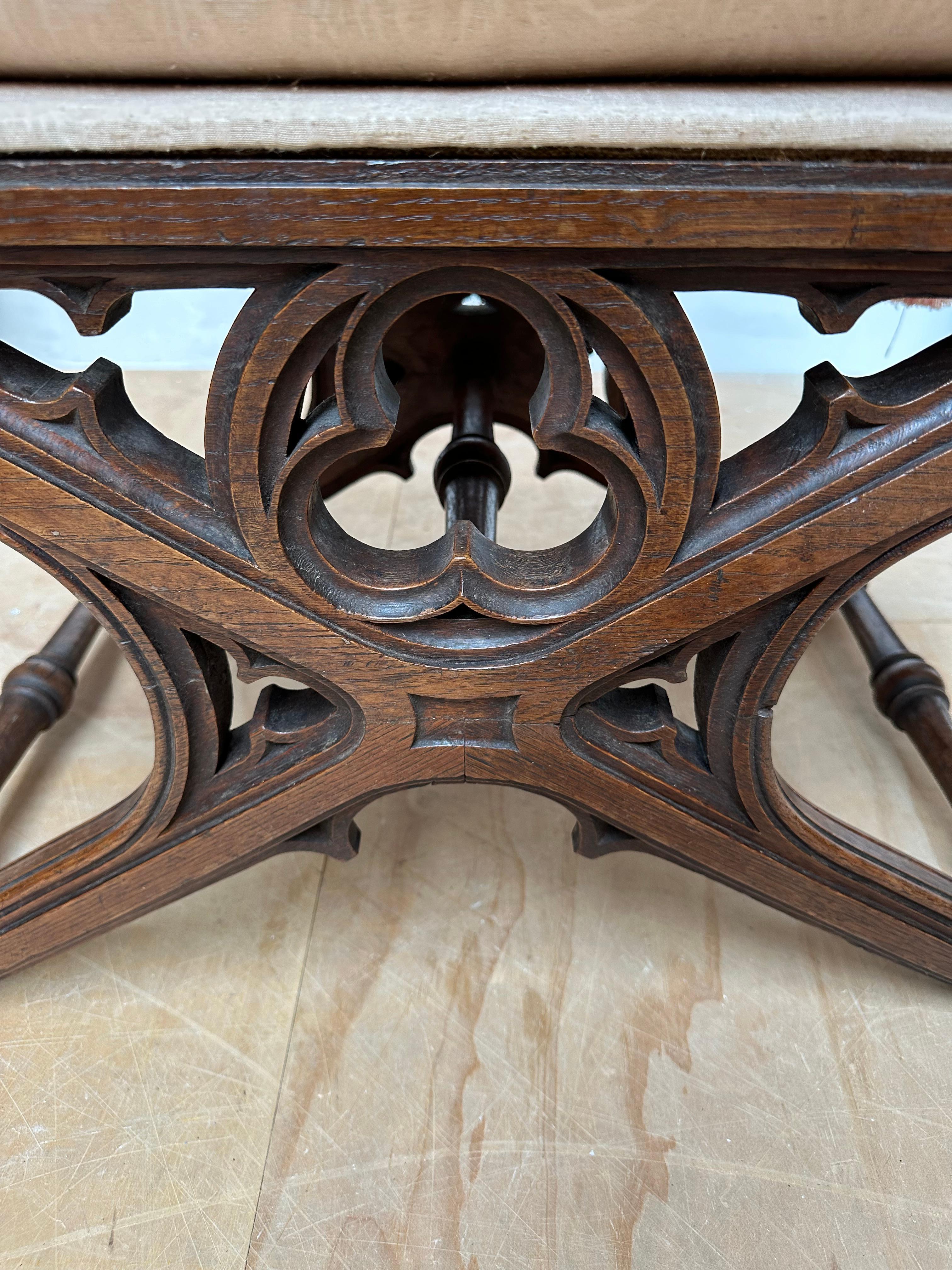 Unique and Quality Carved Gothic Revival Oak Church Stool Seat, 19th Century  For Sale 8