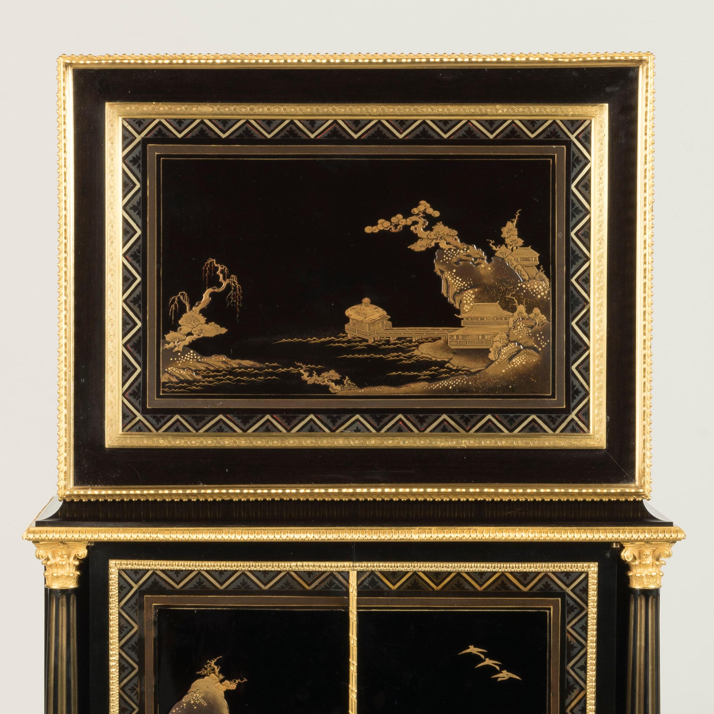 Unique and Rare 19th Century Japanese Lacquer Cabinet by Henry Dasson of Paris For Sale 6