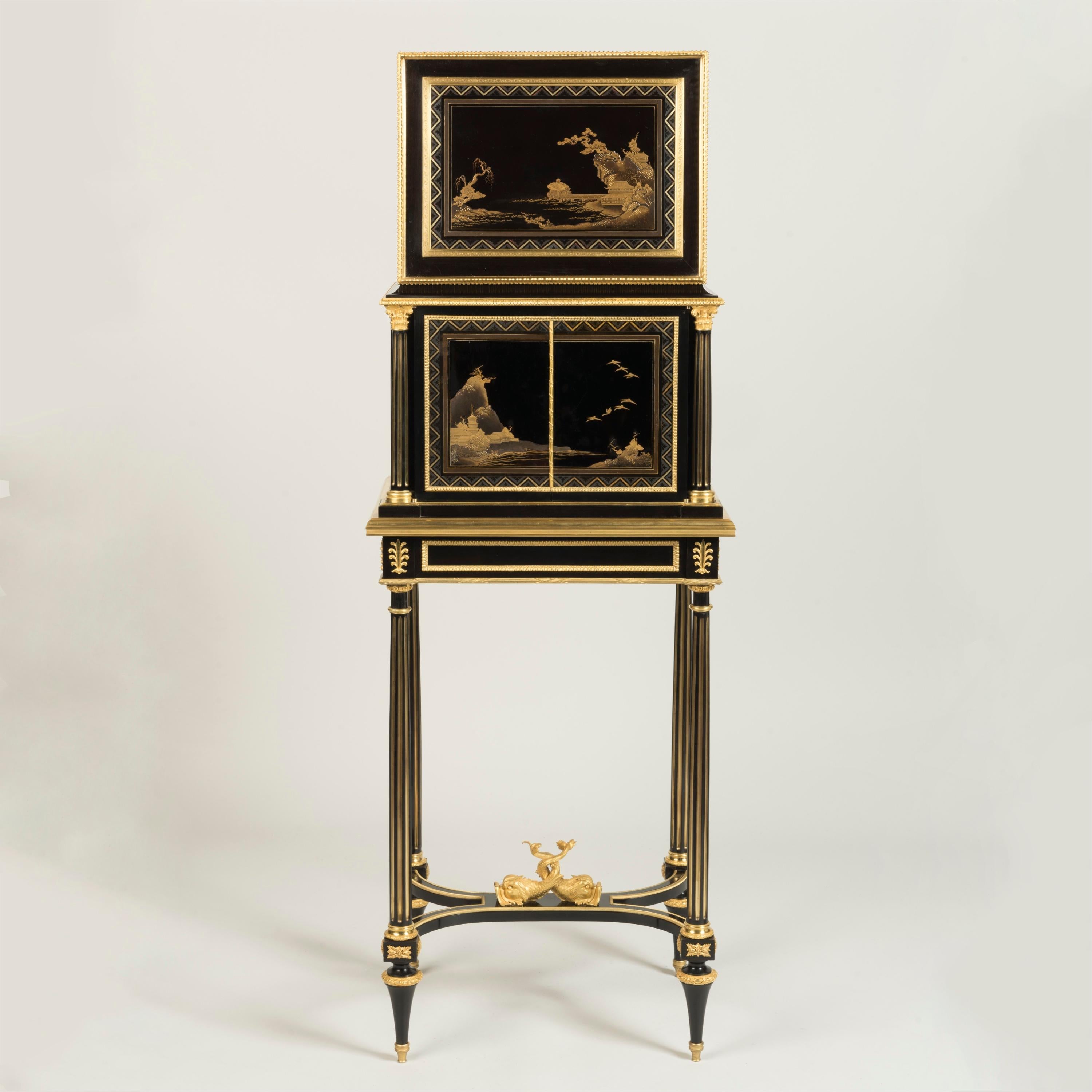 French Unique and Rare 19th Century Japanese Lacquer Cabinet by Henry Dasson of Paris For Sale