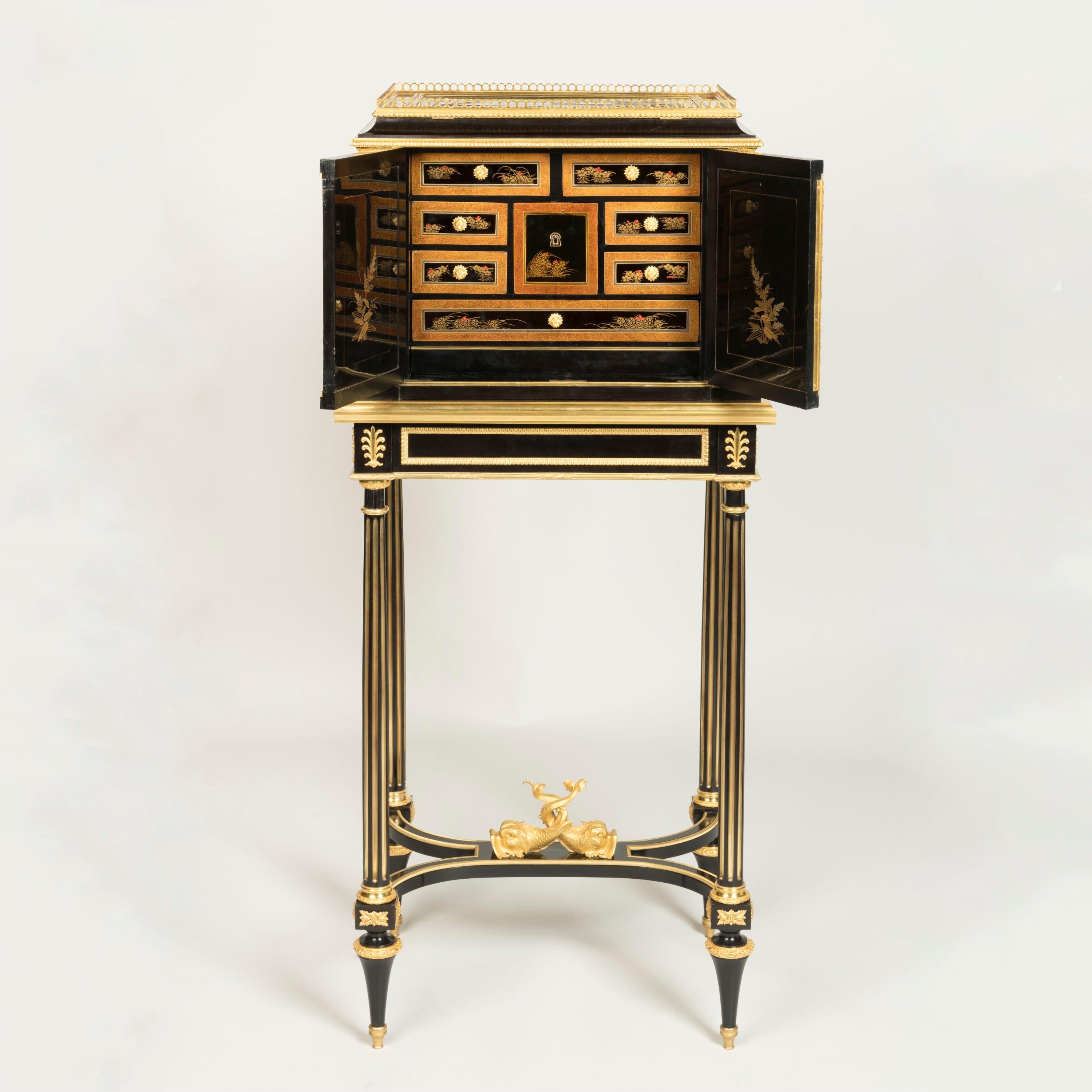 Unique and Rare 19th Century Japanese Lacquer Cabinet by Henry Dasson of Paris In Good Condition For Sale In London, GB