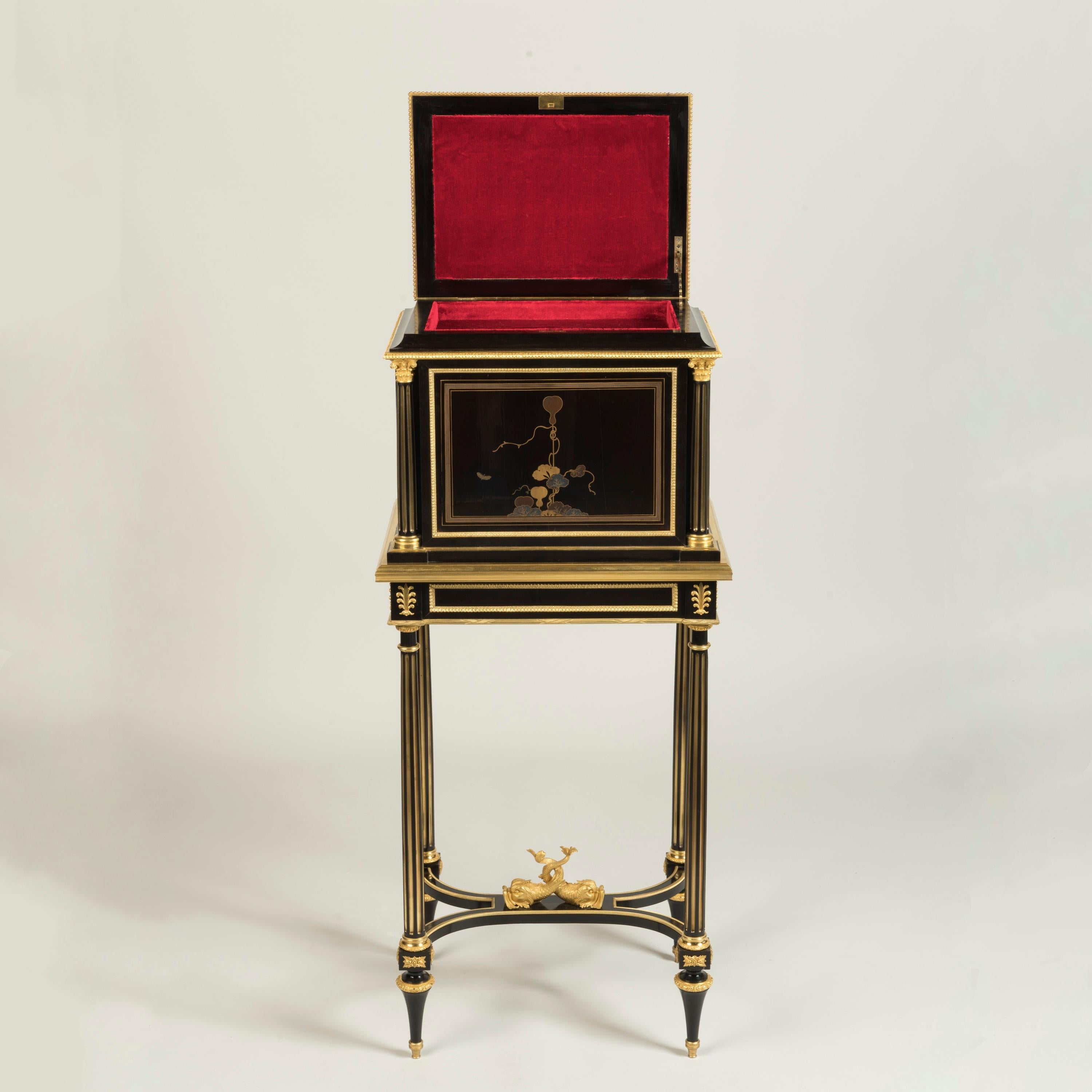 Ormolu Unique and Rare 19th Century Japanese Lacquer Cabinet by Henry Dasson of Paris For Sale