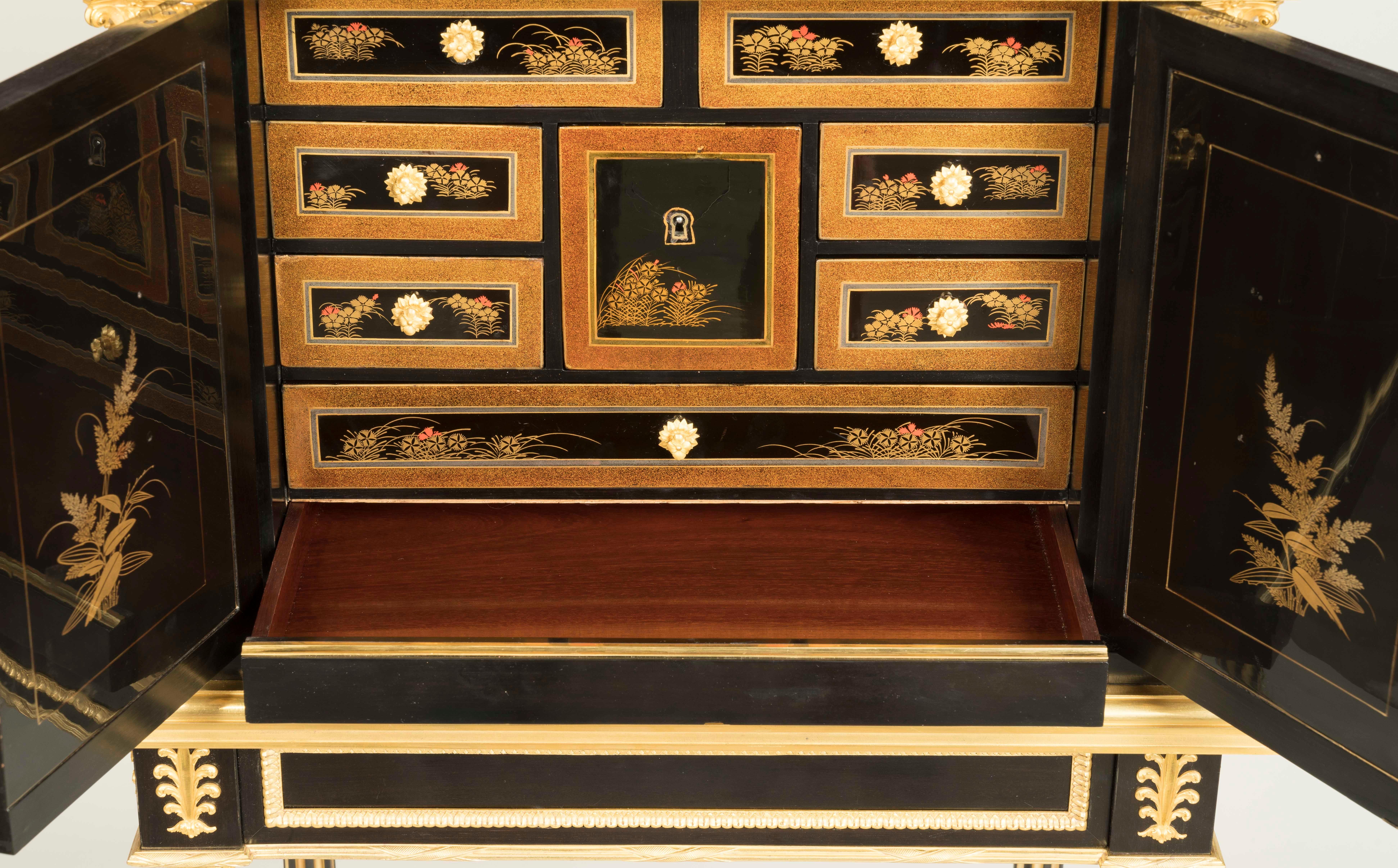 Unique and Rare 19th Century Japanese Lacquer Cabinet by Henry Dasson of Paris For Sale 3