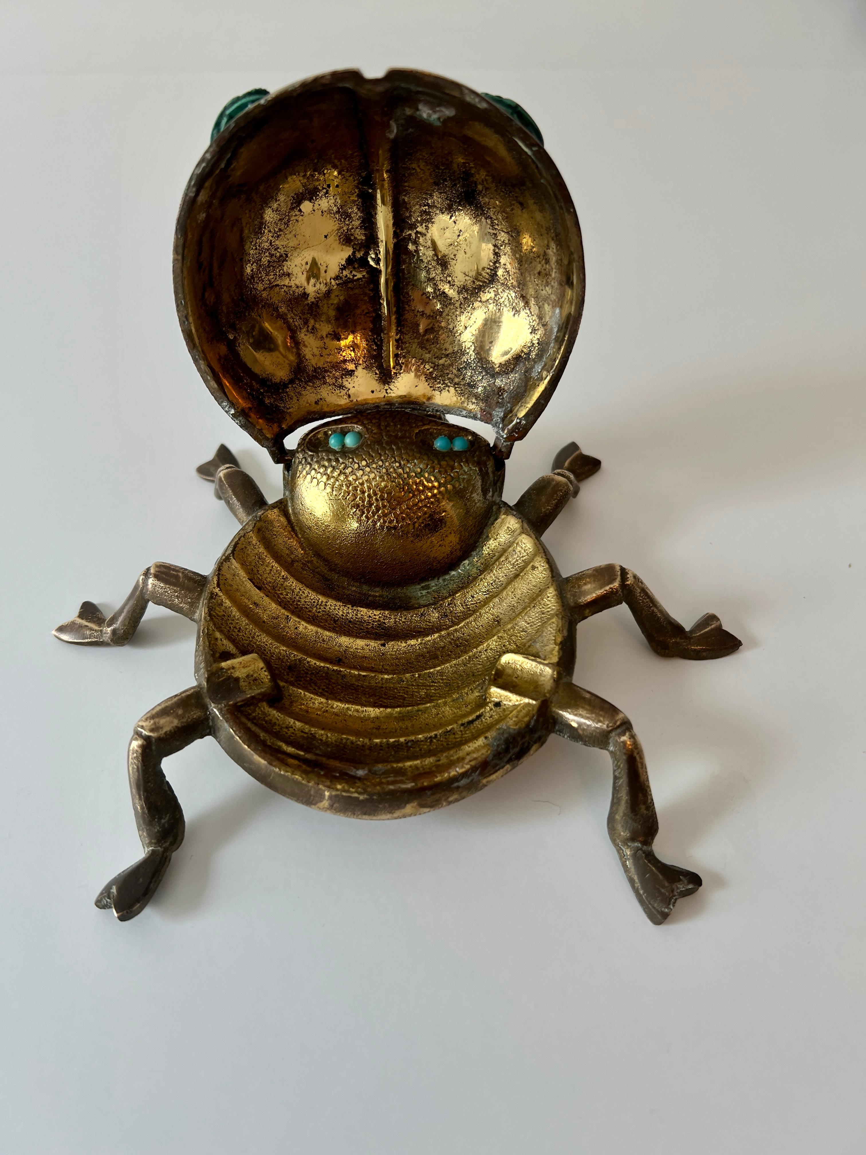 Einzigartiger und seltener Skarabäus- oder Käfer-Aschenbecher mit türkisfarbenen Details im Angebot 1