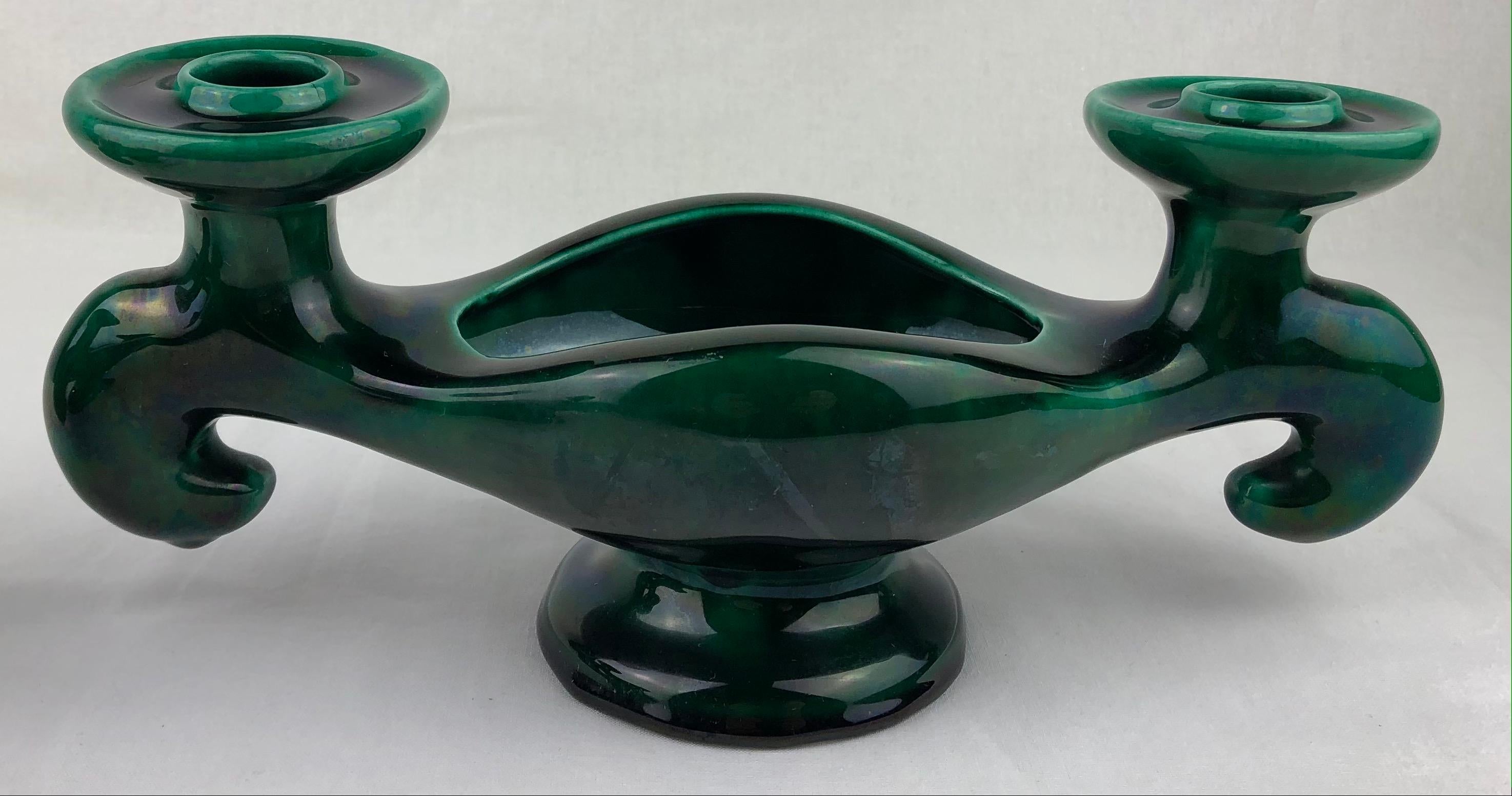 Vallauris Pair of French Midcentury Ceramic Candleholders In Good Condition For Sale In Miami, FL