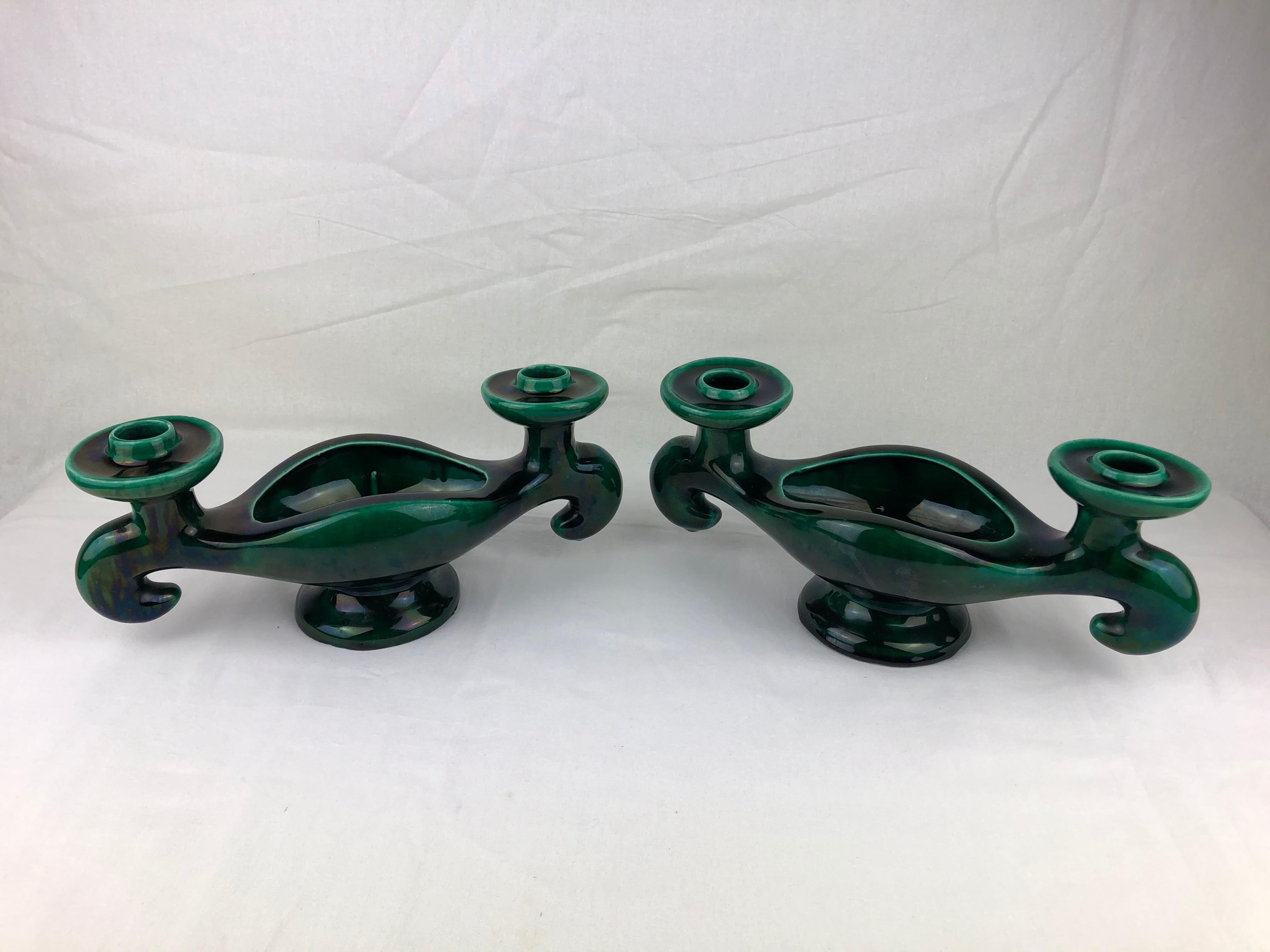 20th Century Vallauris Pair of French Midcentury Ceramic Candleholders For Sale