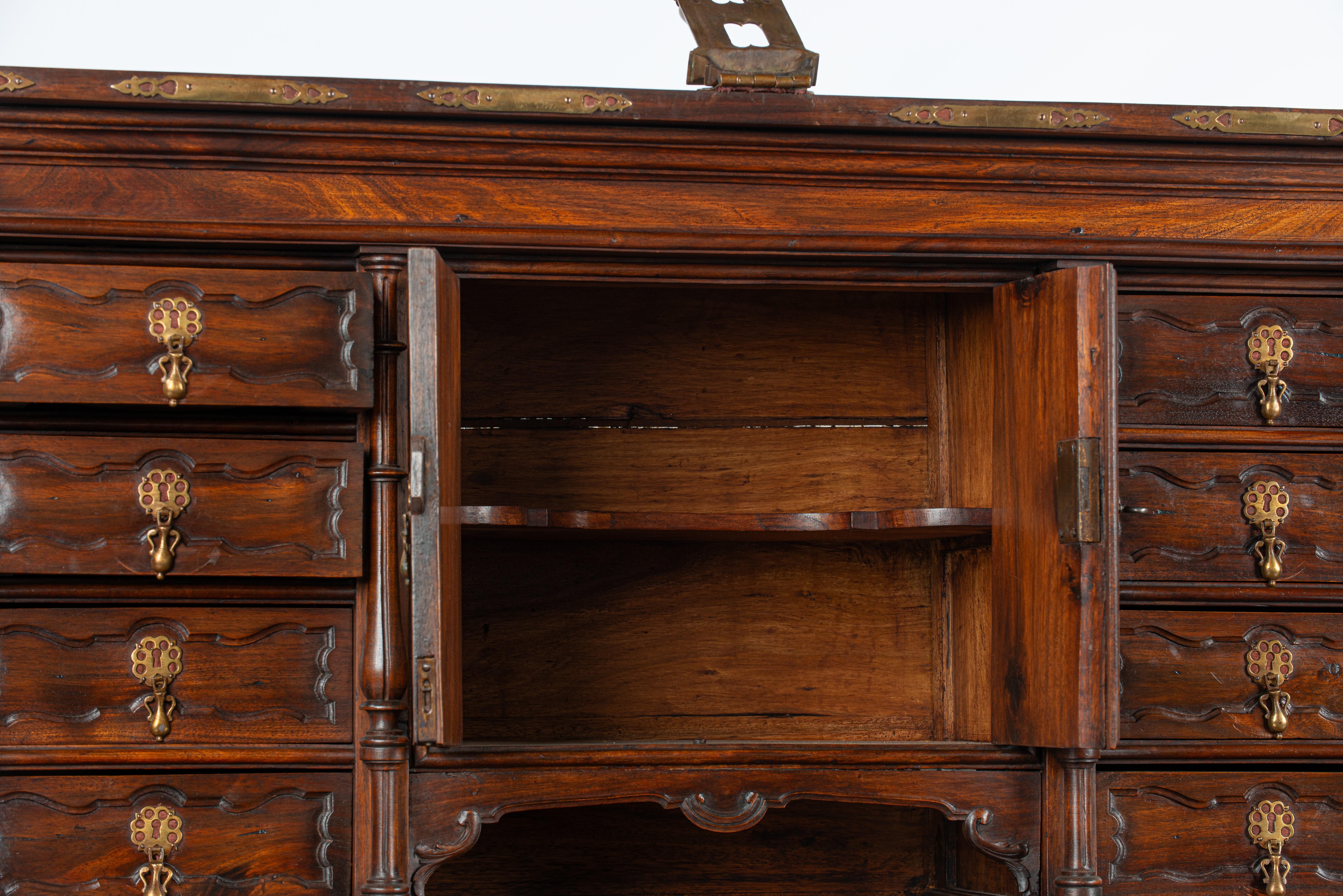 Unique Antique 19th Century Spanish Renaissance Bargueño in Solid Chestnut Wood For Sale 3