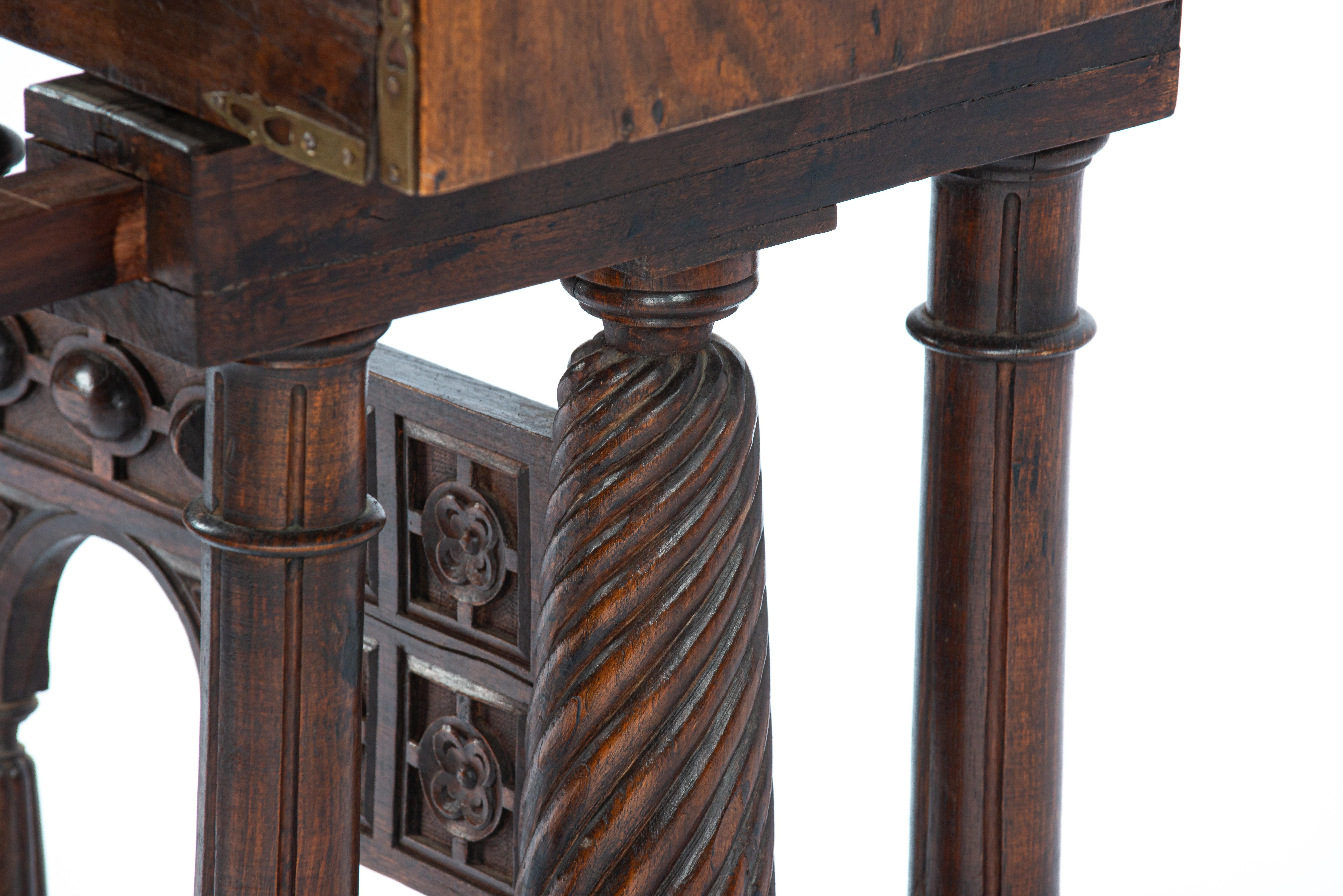 Unique Antique 19th Century Spanish Renaissance Bargueño in Solid Chestnut Wood For Sale 12