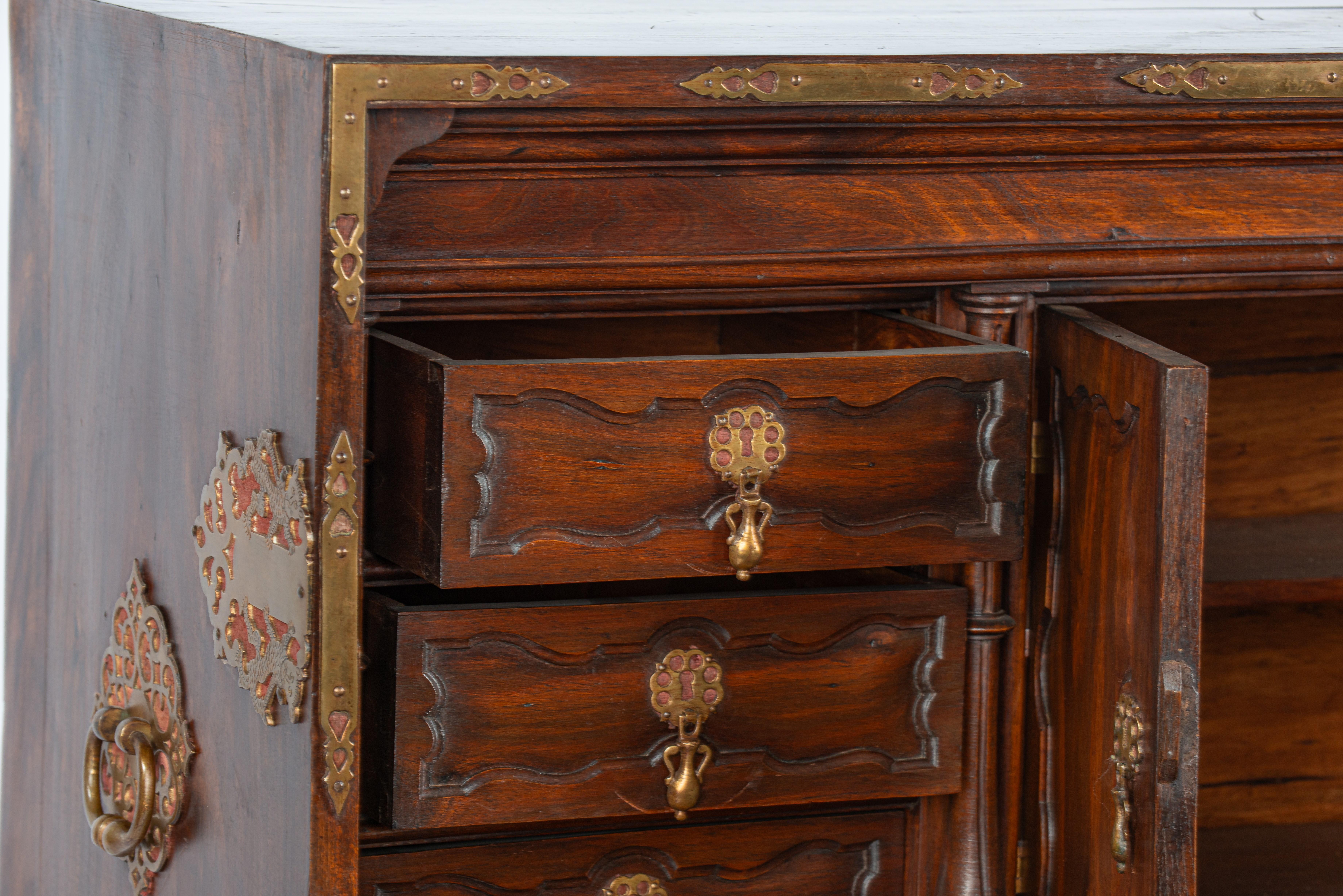 Unique Antique 19th Century Spanish Renaissance Bargueño in Solid Chestnut Wood For Sale 2