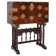 Unique Antique 19th Century Spanish Renaissance Bargueño in Solid Chestnut Wood