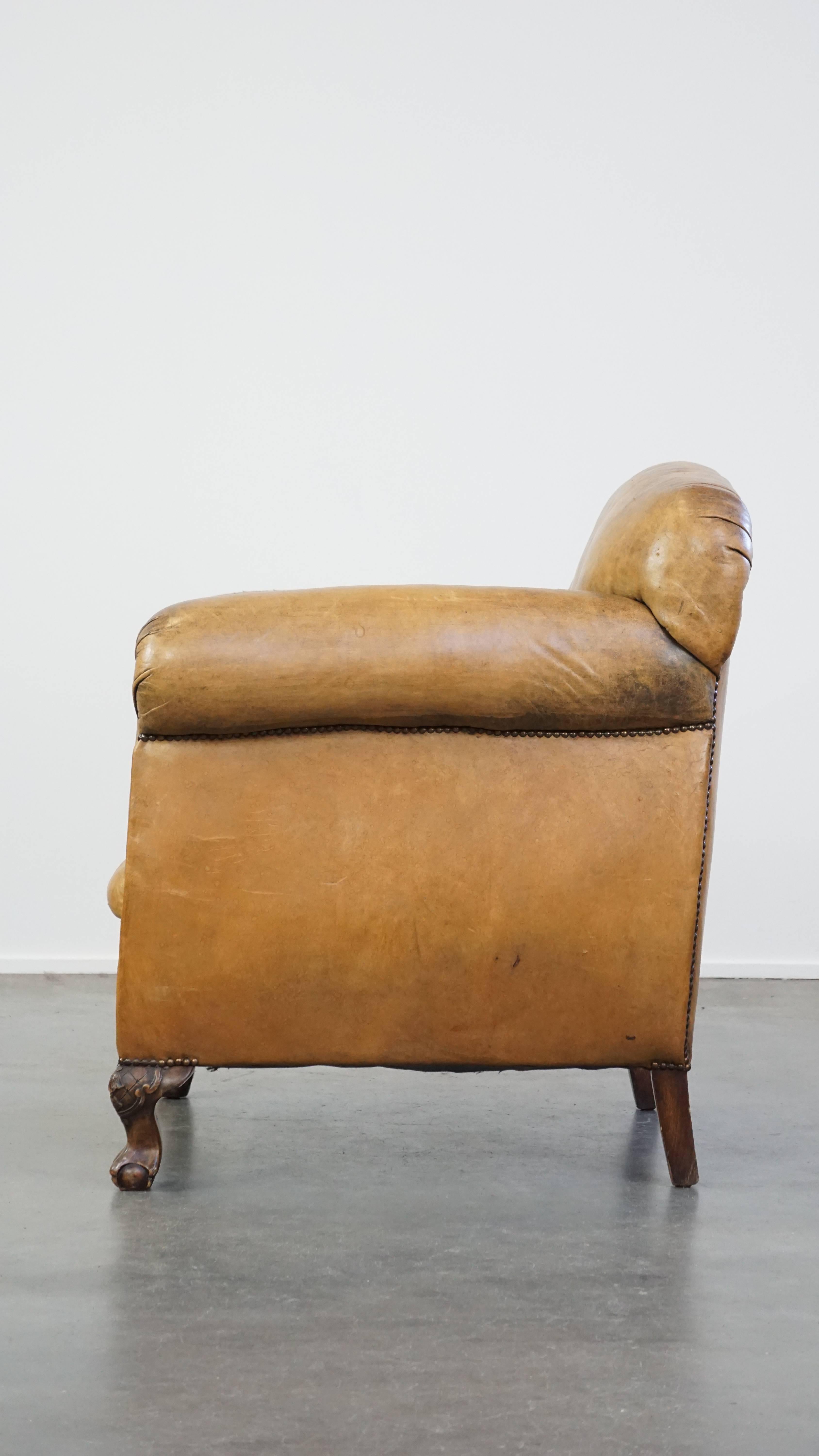 19th Century Unique antique armchair made of sheepskin with beautiful, elegant legs For Sale