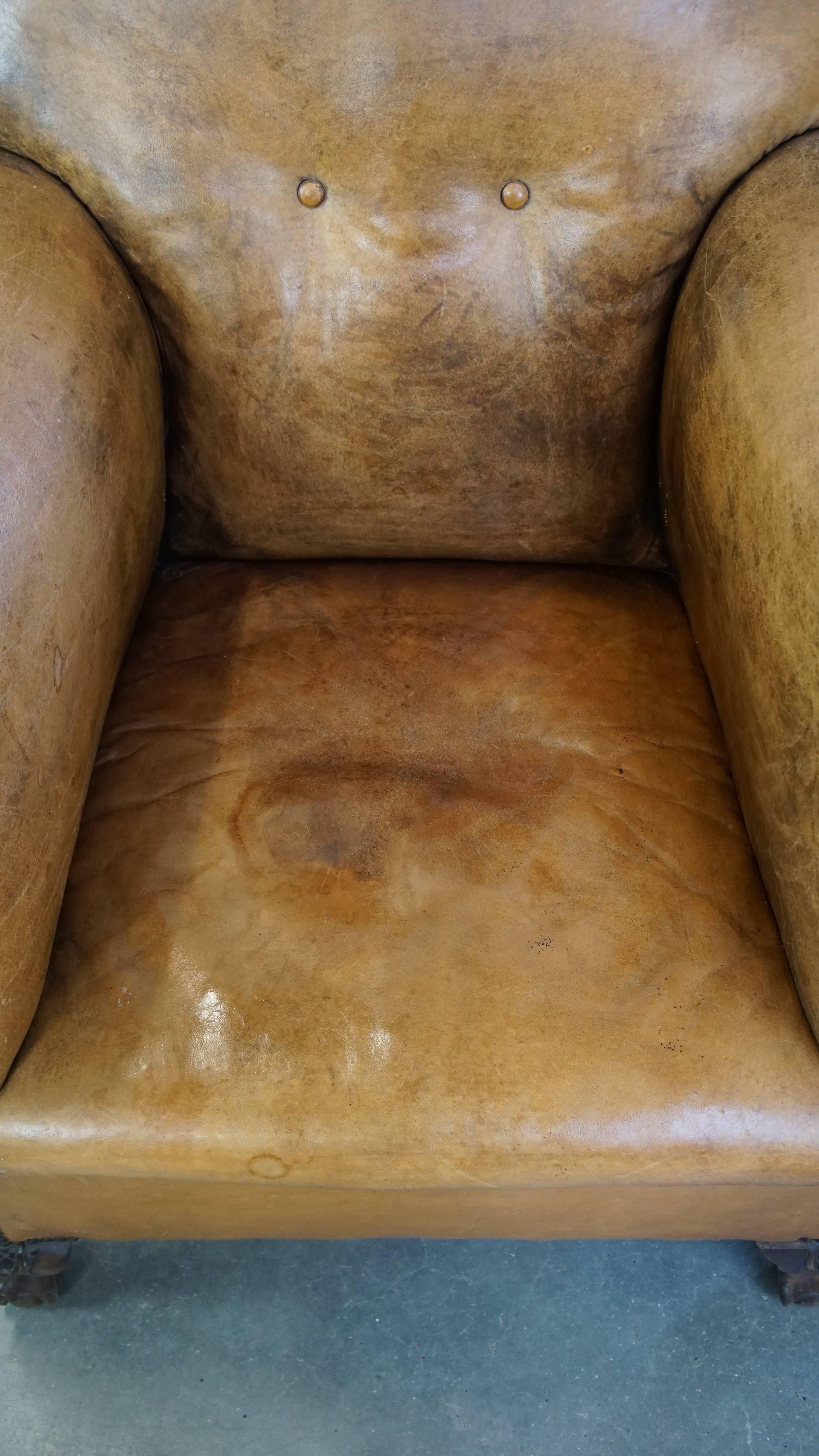 Sheepskin Unique antique armchair made of sheepskin with beautiful, elegant legs For Sale